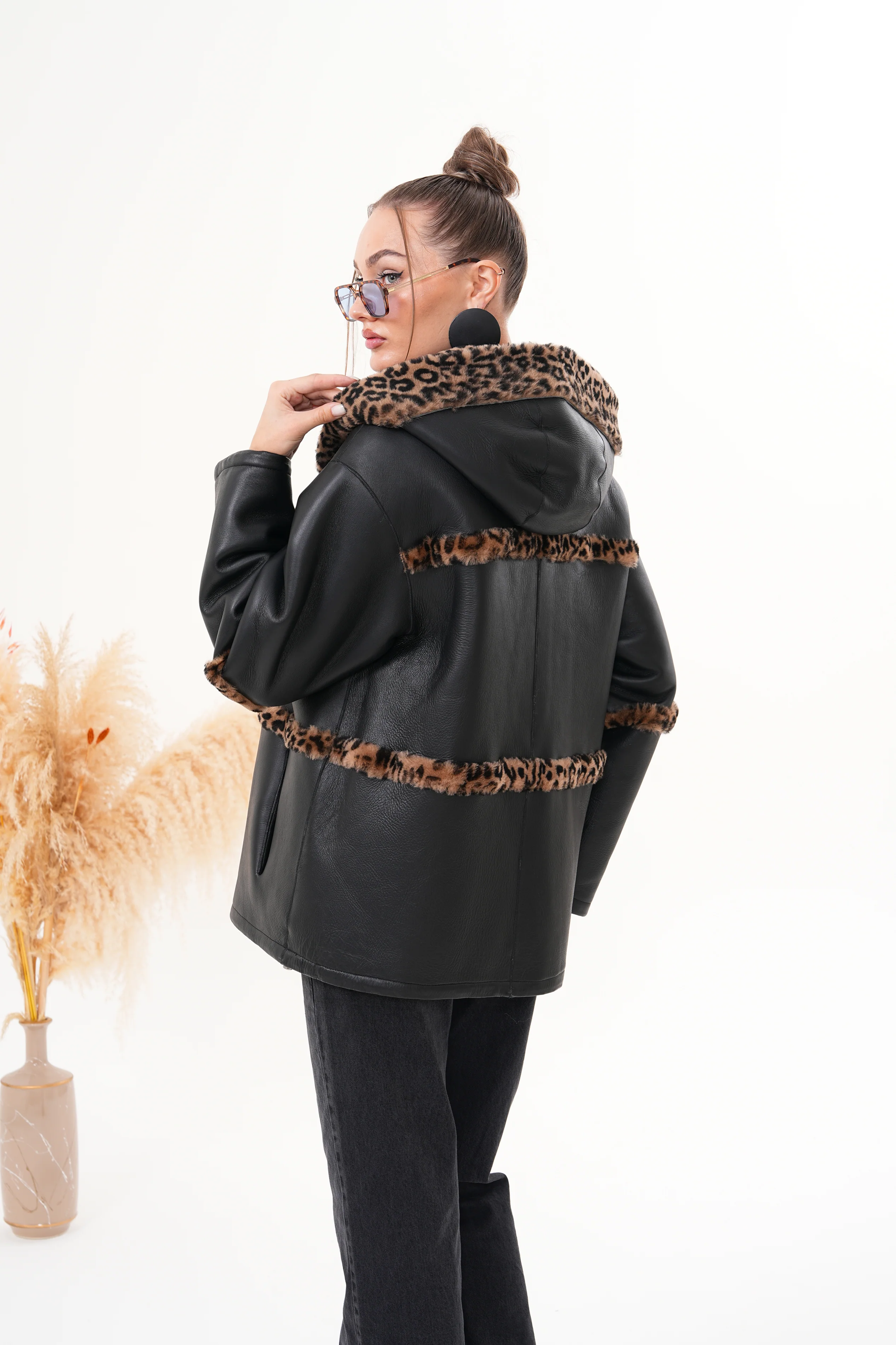 The Panthera Reversible Leopard Shearling Leather Women Jacket - Image 17