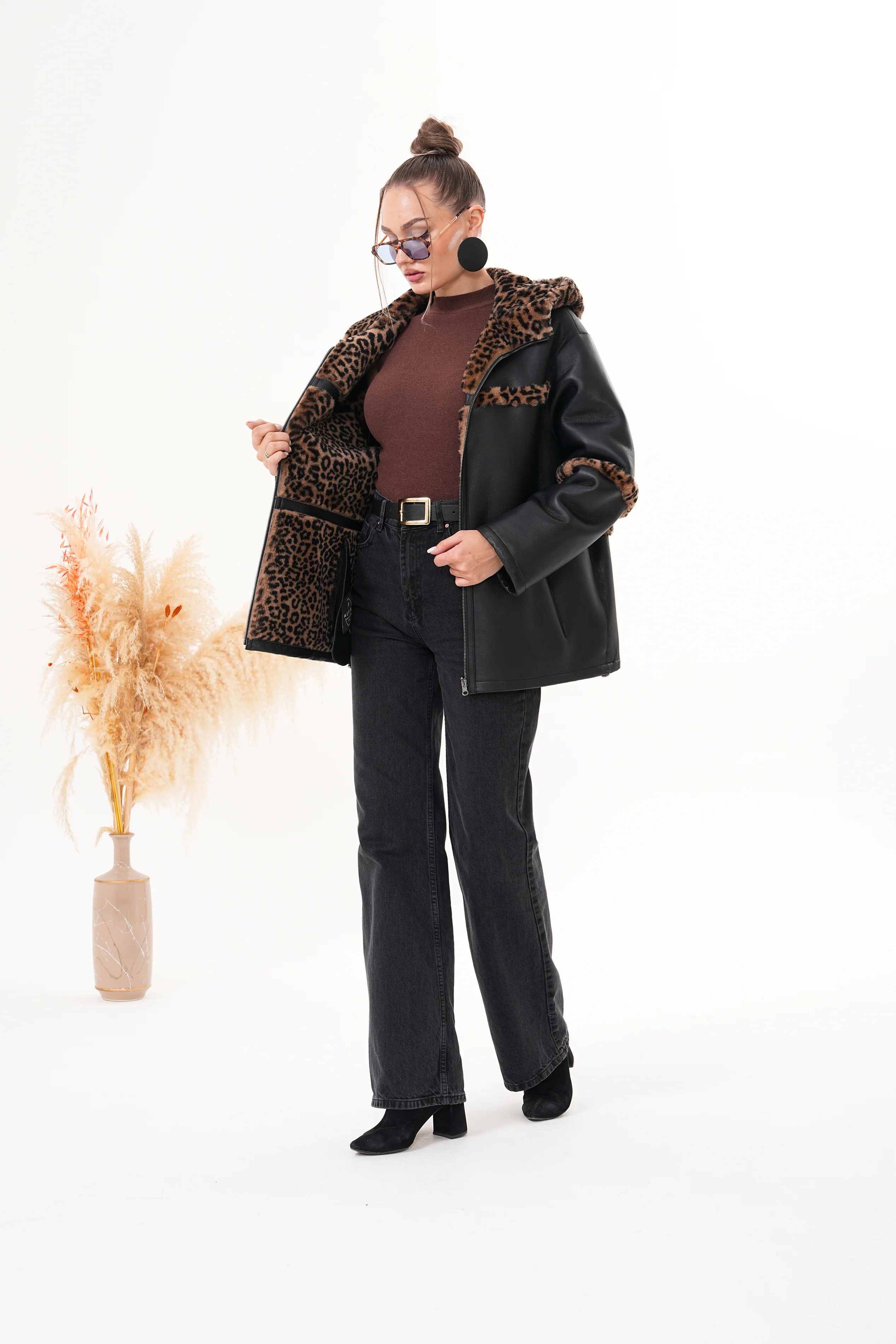 The Panthera Reversible Leopard Shearling Leather Women Jacket - Image 5