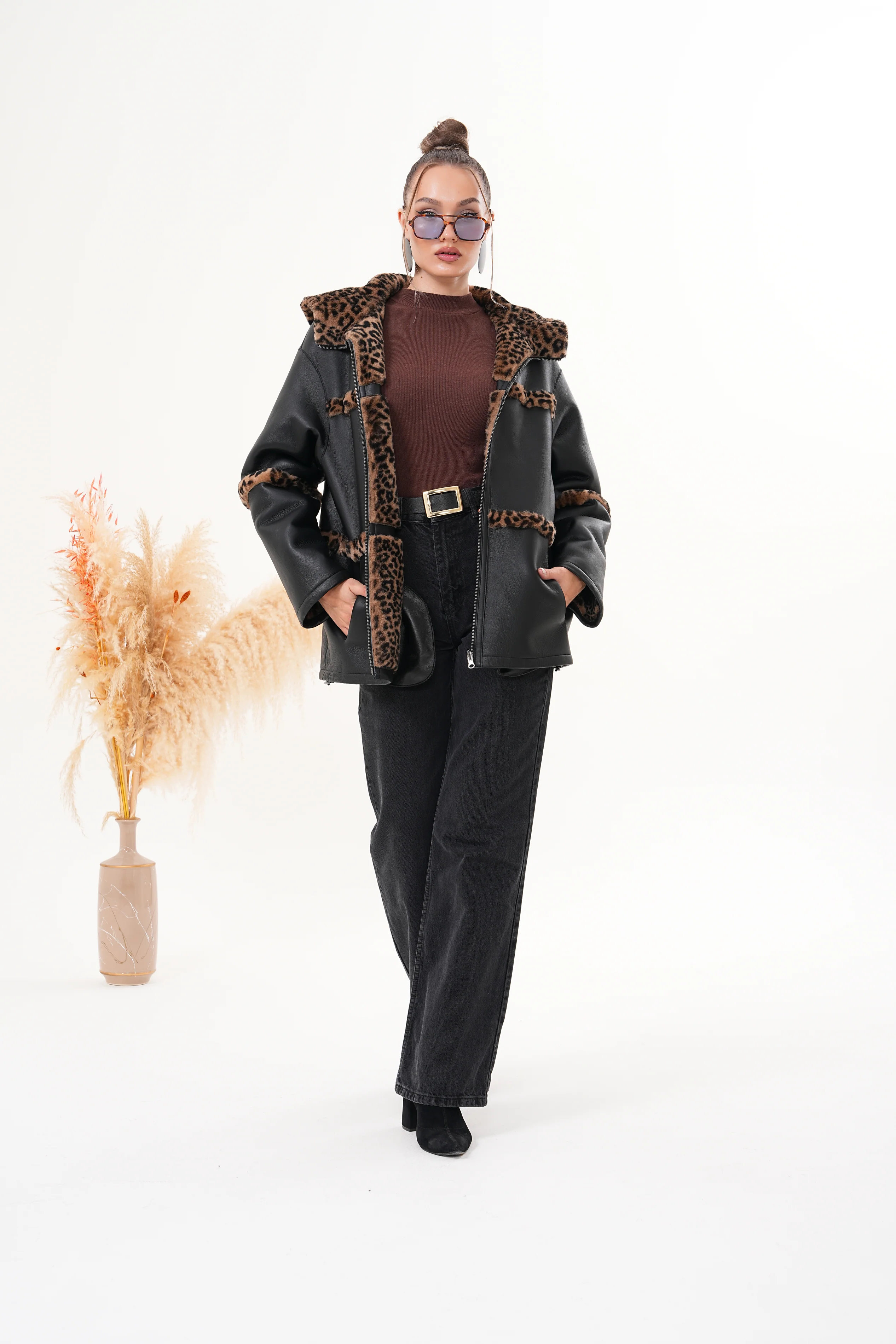 The Panthera Reversible Leopard Shearling Leather Women Jacket - Image 7