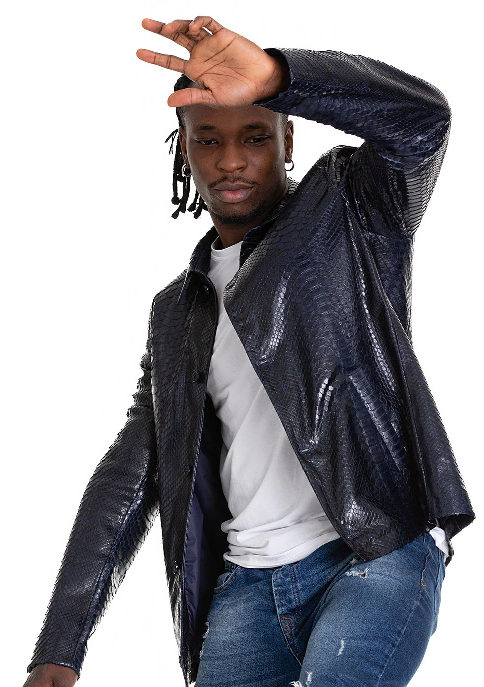 The Pitman Pythn Navy Blue Leather Men Jacket - Image 2