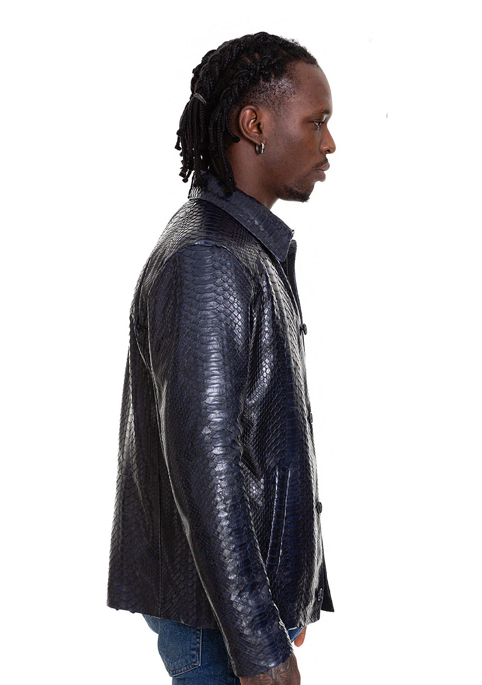 The Pitman Pythn Navy Blue Leather Men Jacket - Image 4