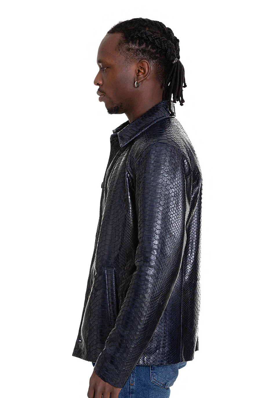 The Pitman Pythn Navy Blue Leather Men Jacket - Image 6
