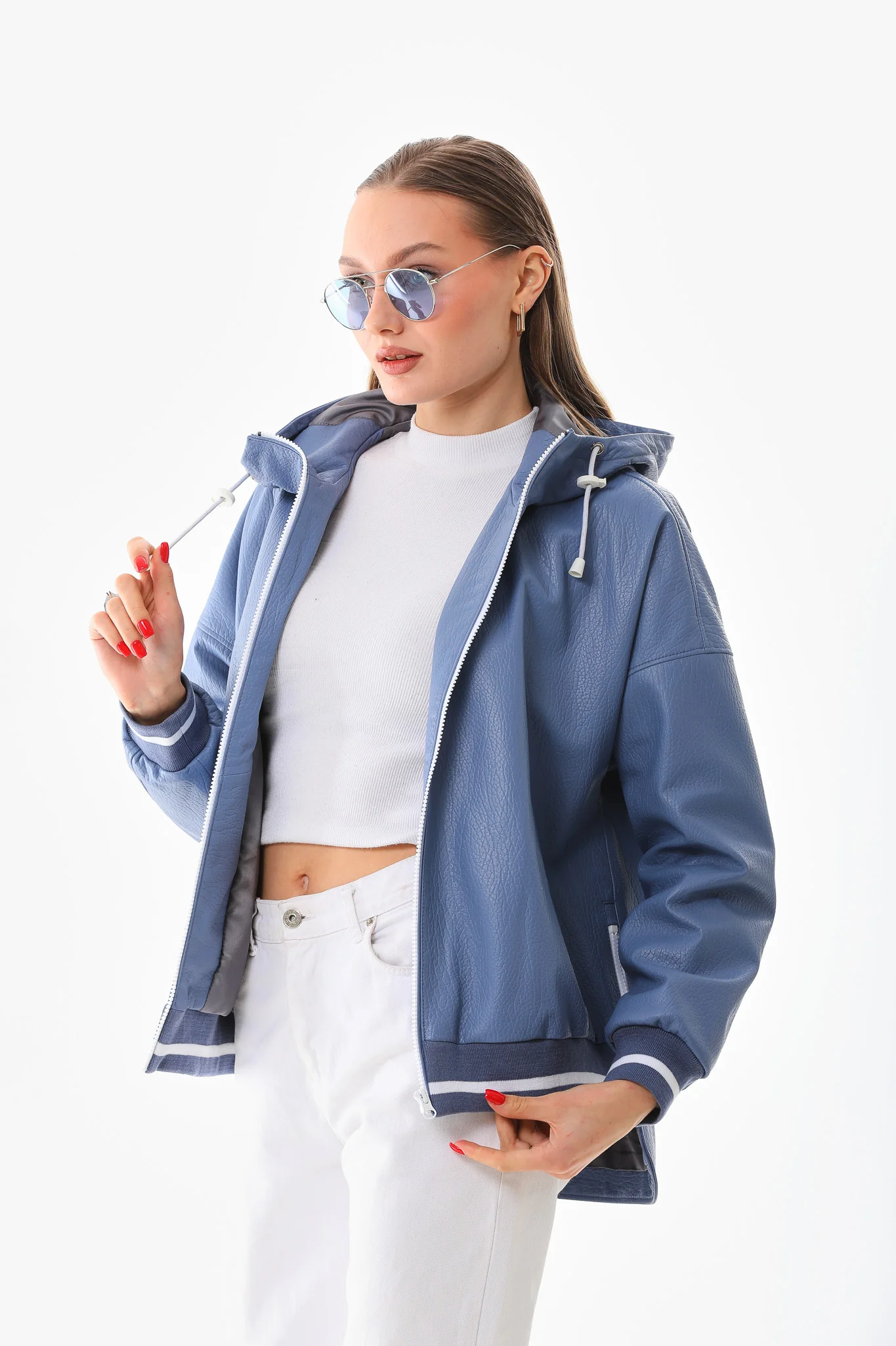 The Polar Blue Leather Women Jacket - Image 2