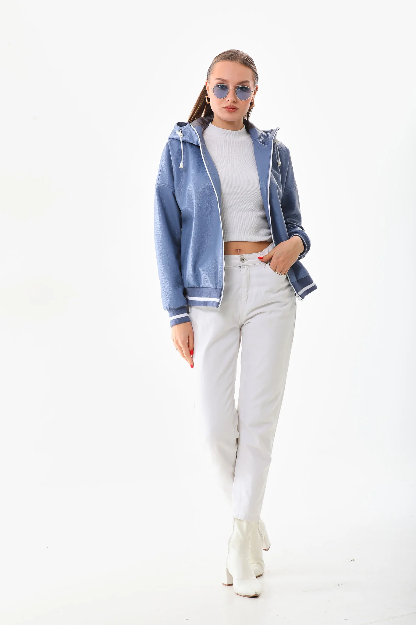 The Polar Blue Leather Women Jacket - Image 3