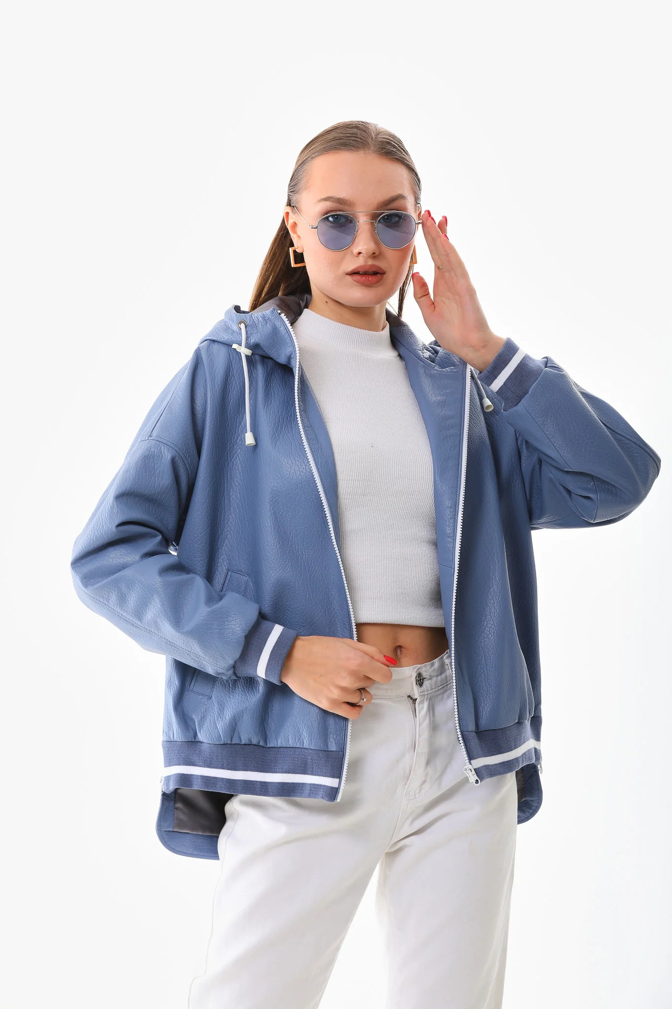 The Polar Blue Leather Women Jacket - Image 6