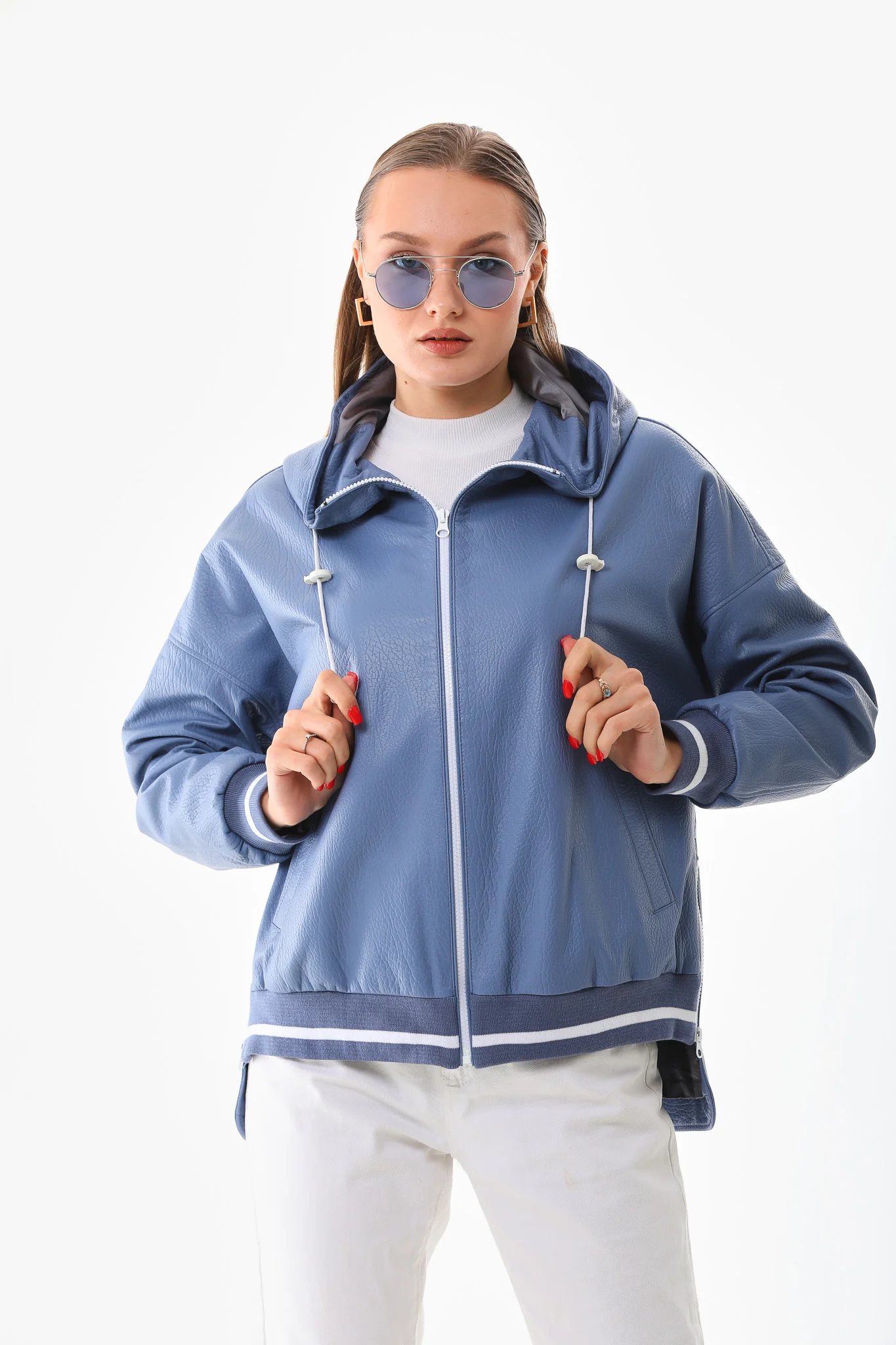 The Polar Blue Leather Women Jacket - Image 7