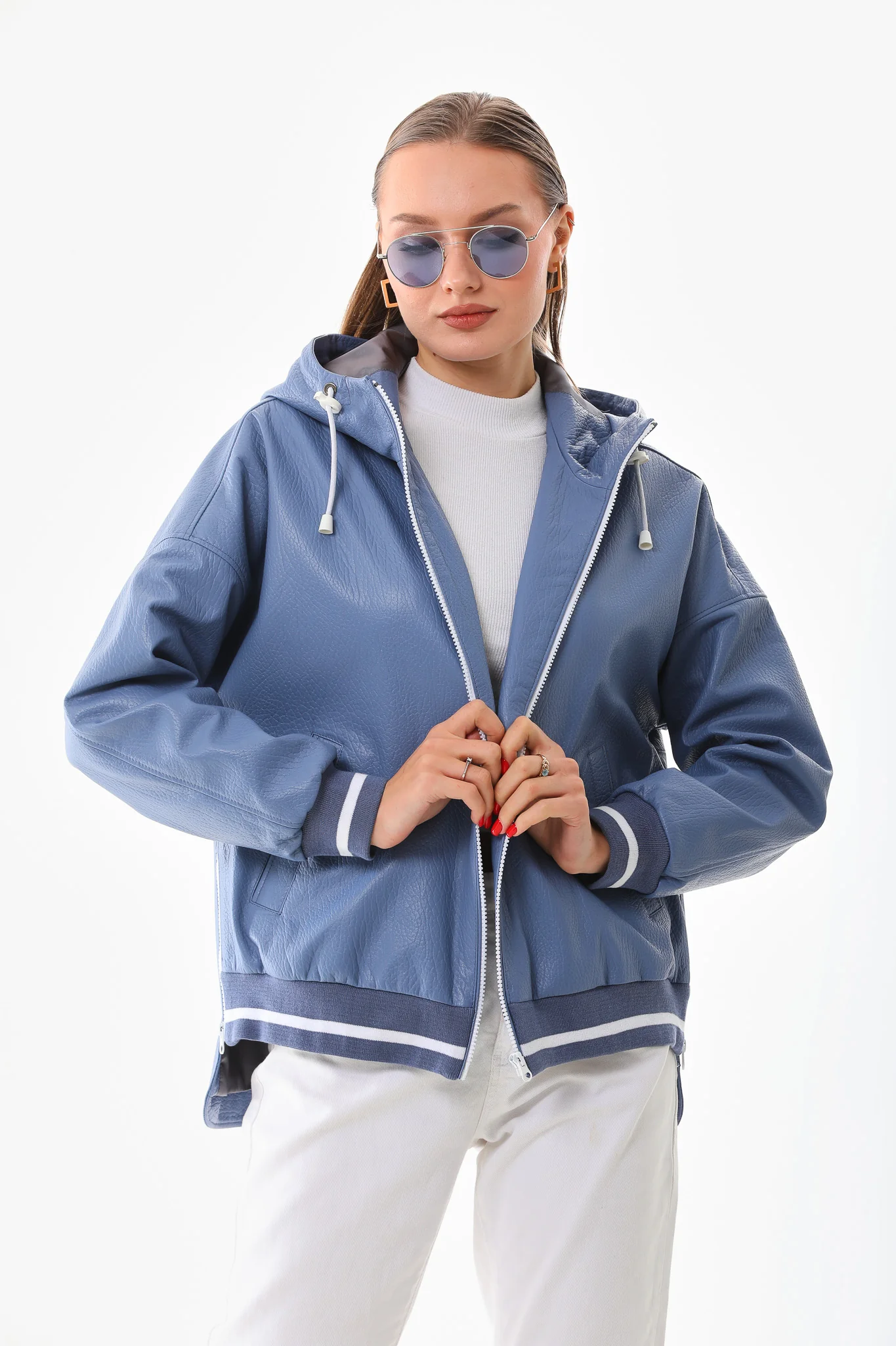 The Polar Blue Leather Women Jacket - Image 8