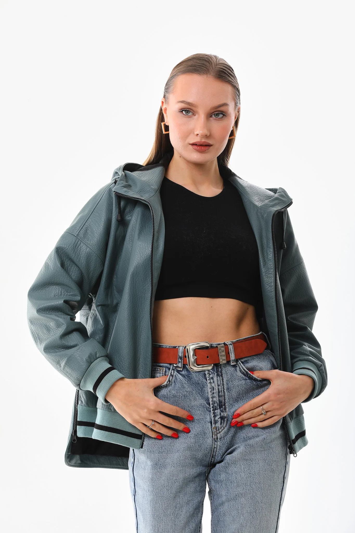 The Polar Green Leather Women Jacket - Image 7
