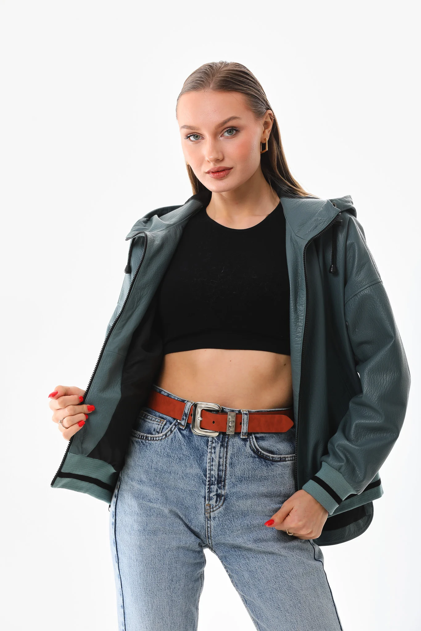 The Polar Green Leather Women Jacket - Image 8