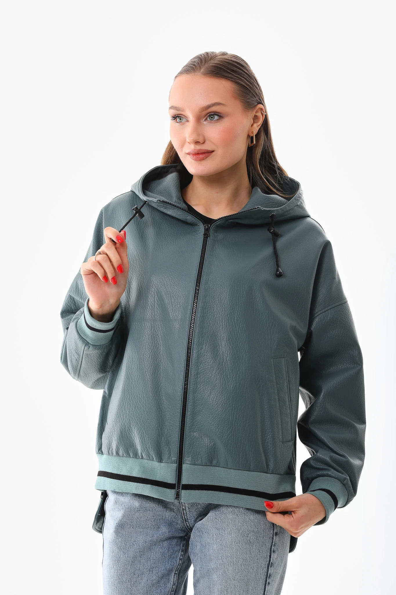 The Polar Green Leather Women Jacket - Image 9