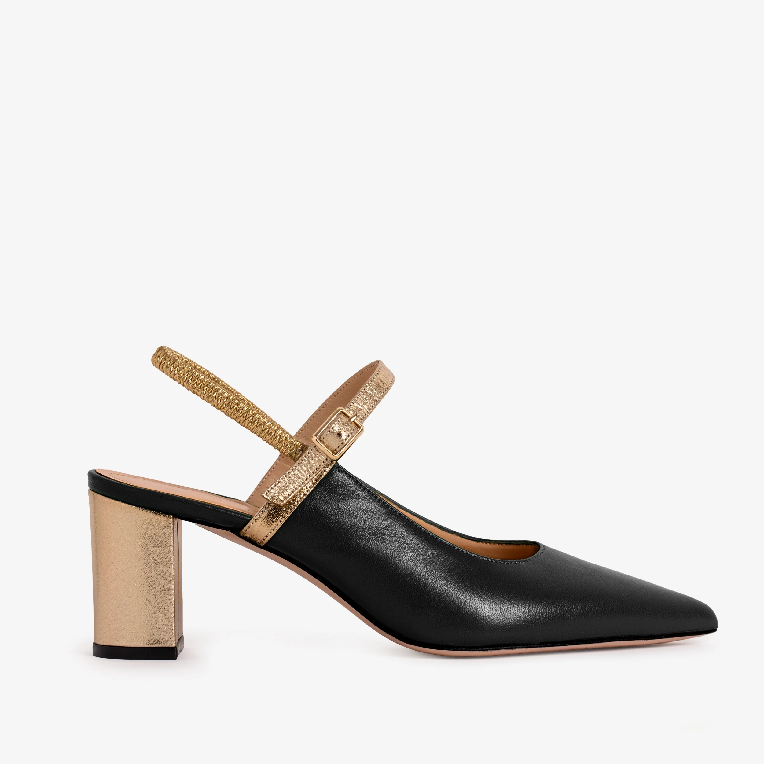 The Pompei Black Leather Slingback Women Sandal - Image 2