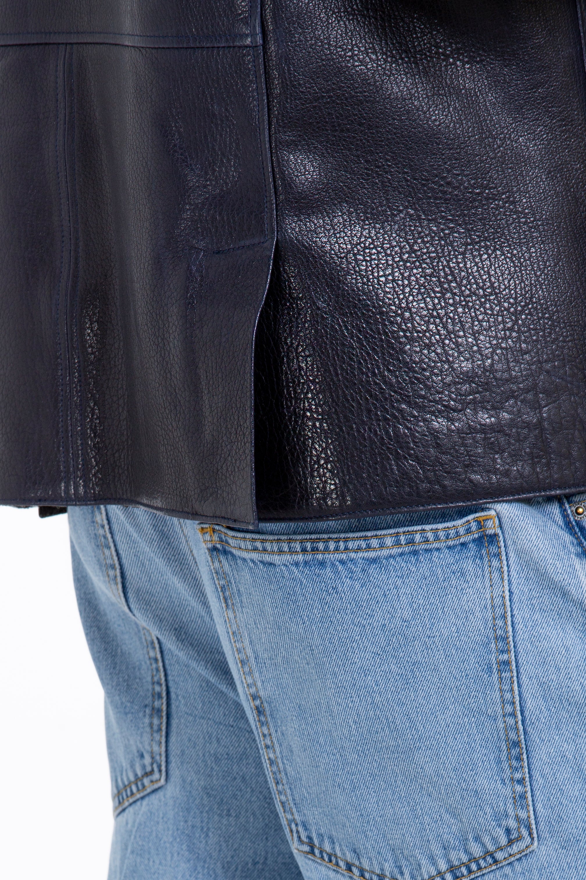 The Ponsonby Navy Blue Leather Shearling Men Jacket - Image 6