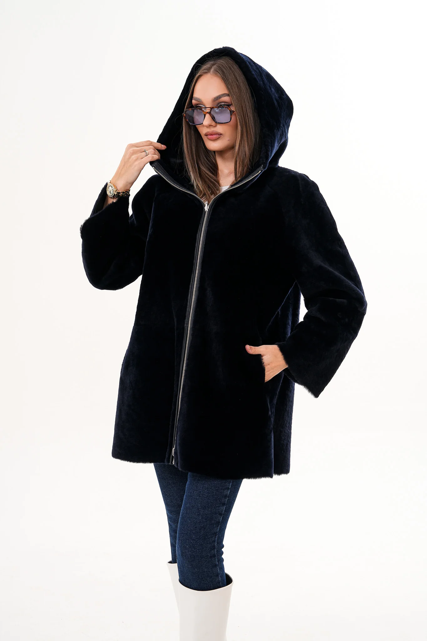 The Portofino Black Reversible Shearling Women Jacket - Image 12