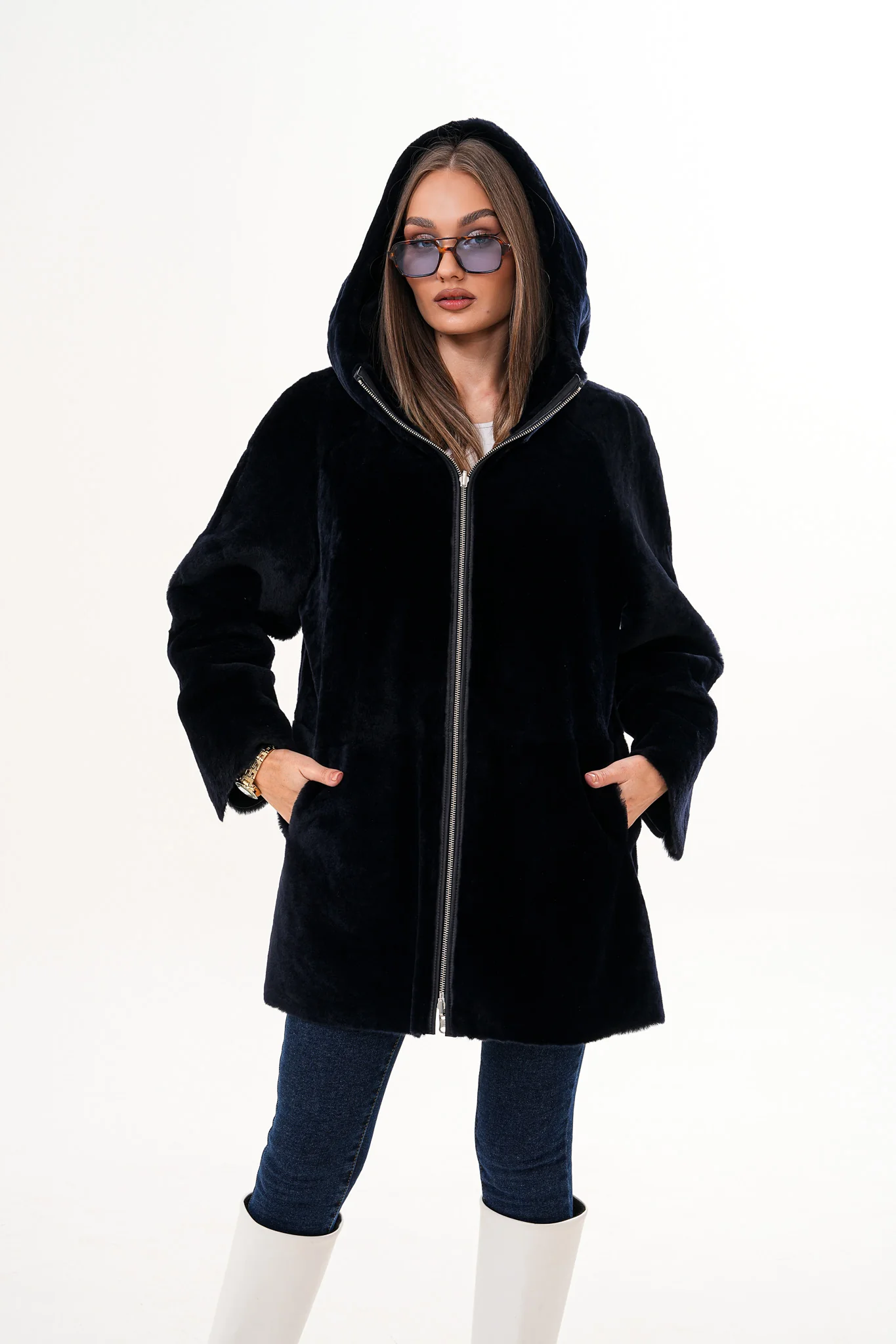 The Portofino Black Reversible Shearling Women Jacket - Image 13