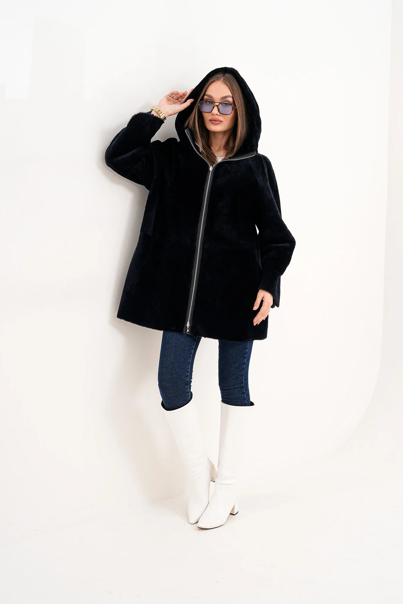 The Portofino Black Reversible Shearling Women Jacket - Image 14