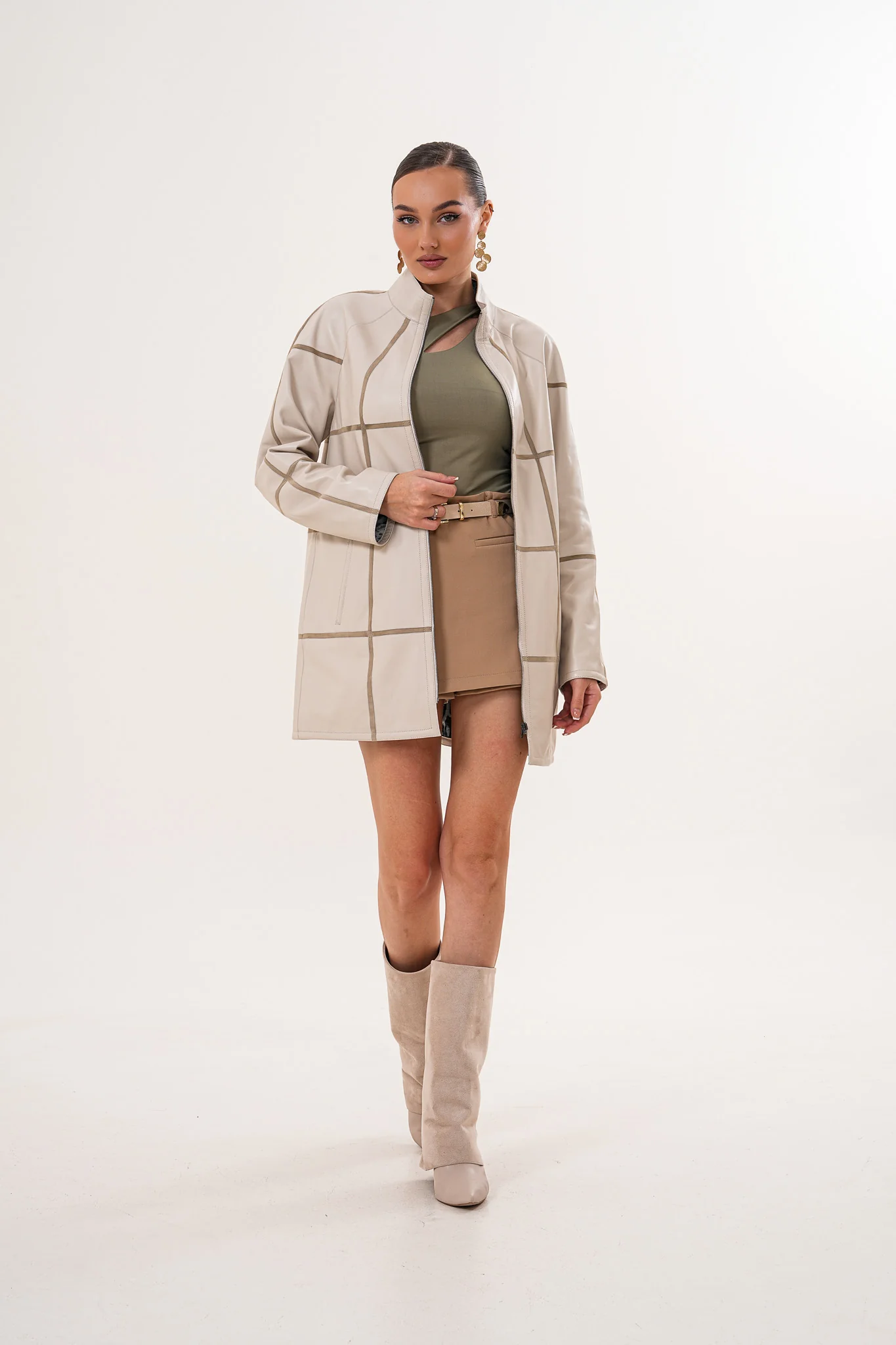 The Prado Reversible Cream Leather Women Jacket - Image 8