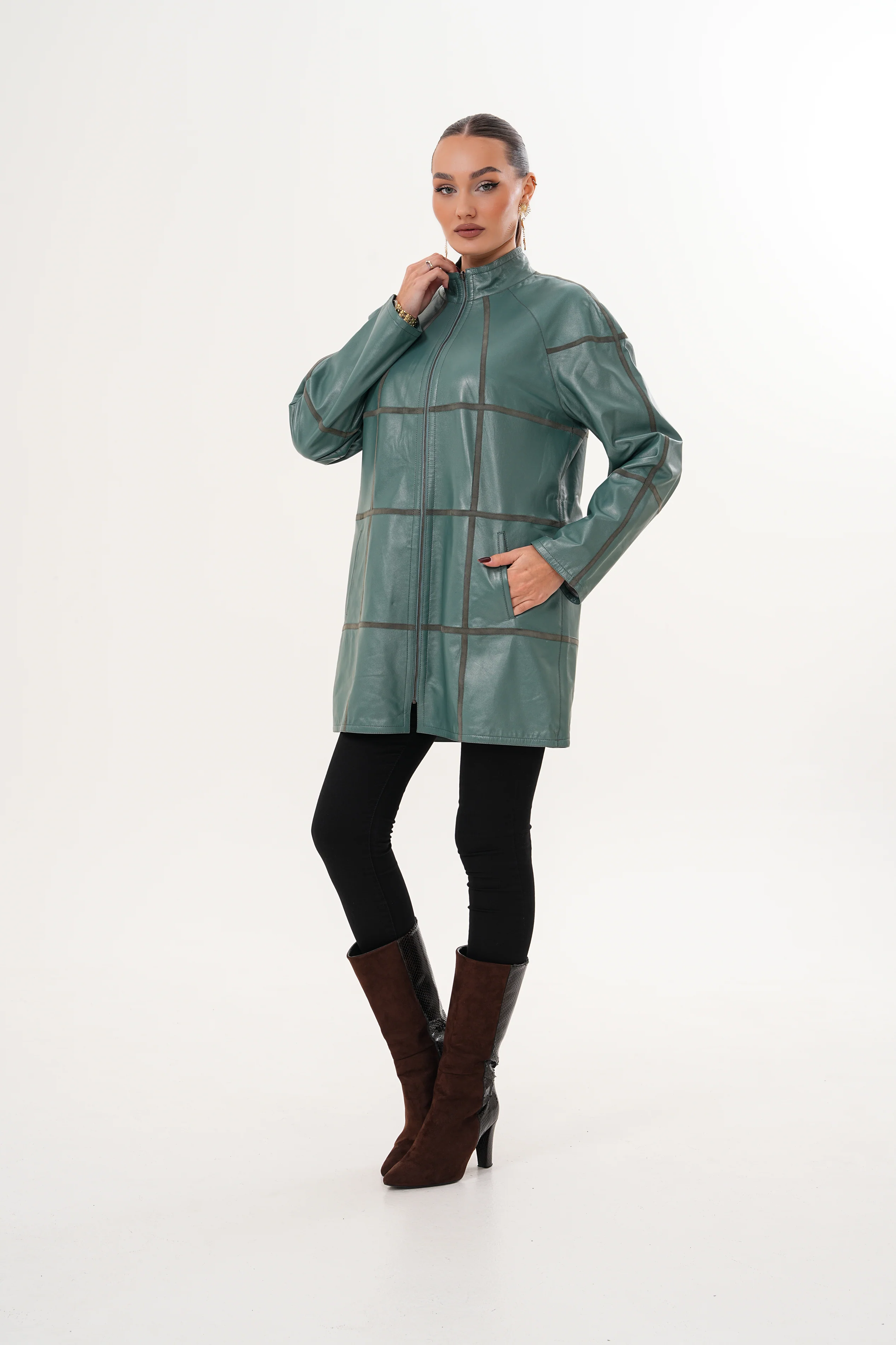 The Prado Reversible Green Leather Women Jacket - Image 13