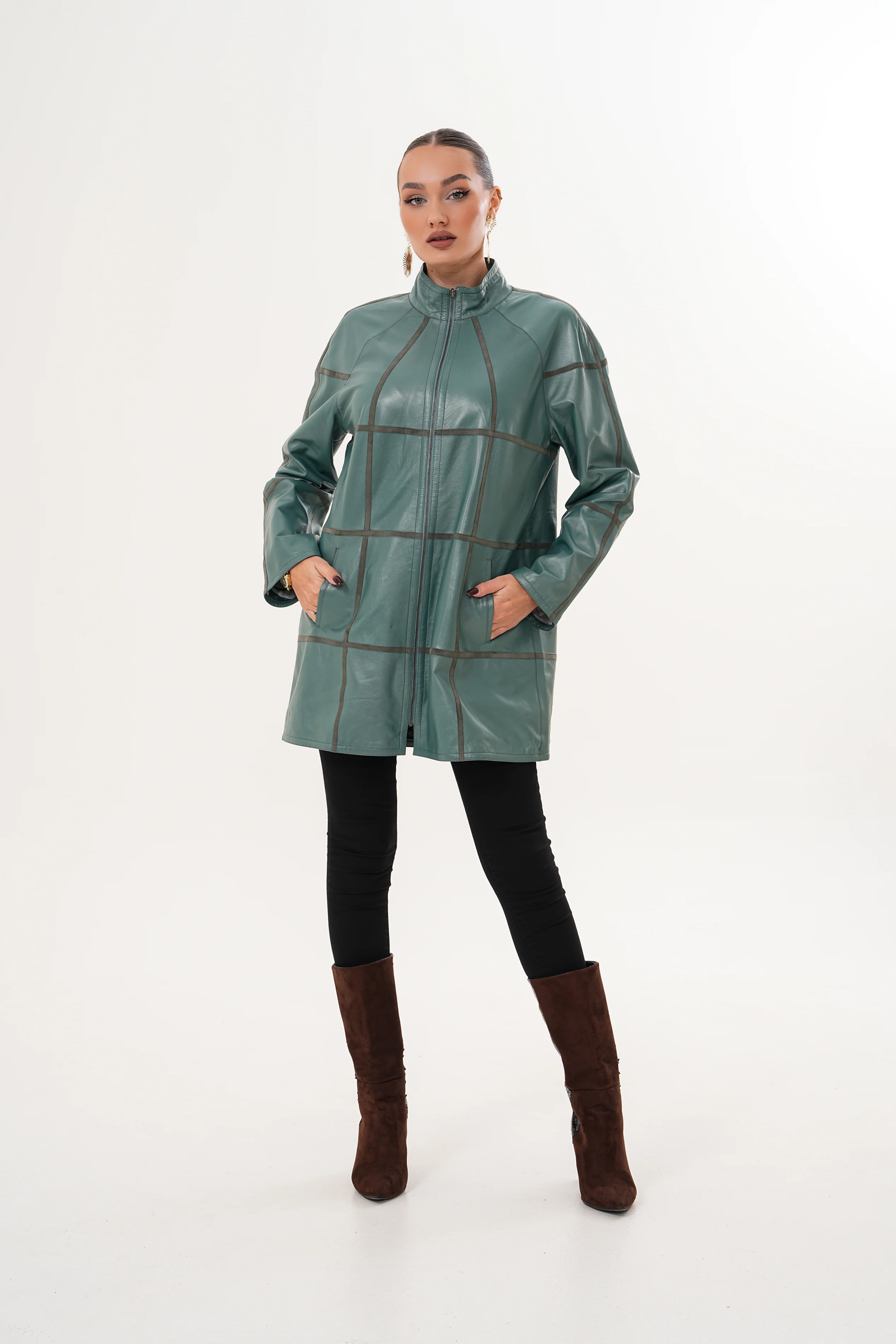The Prado Reversible Green Leather Women Jacket - Image 14