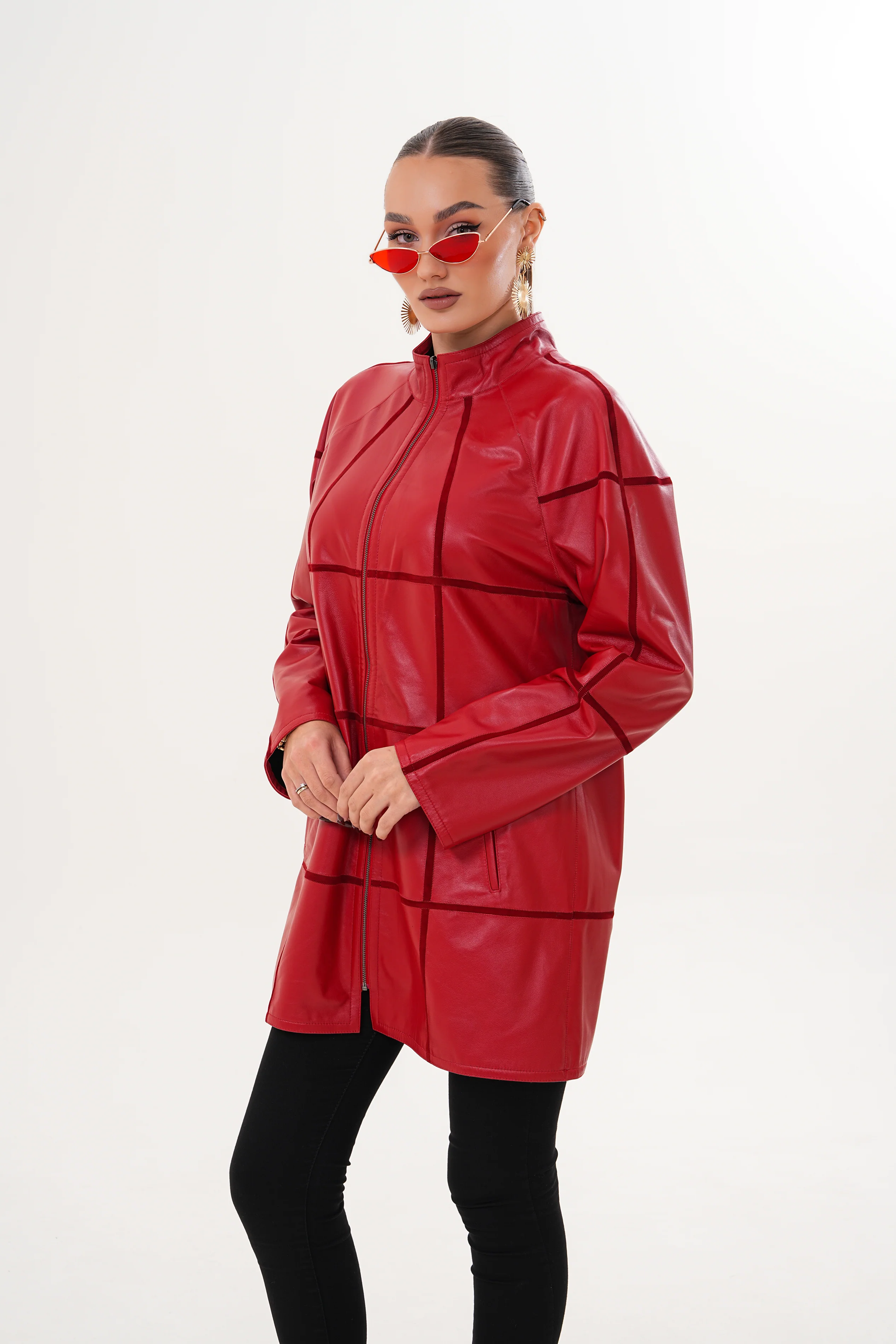The Prado Reversible Red Leather Women Jacket - Image 17