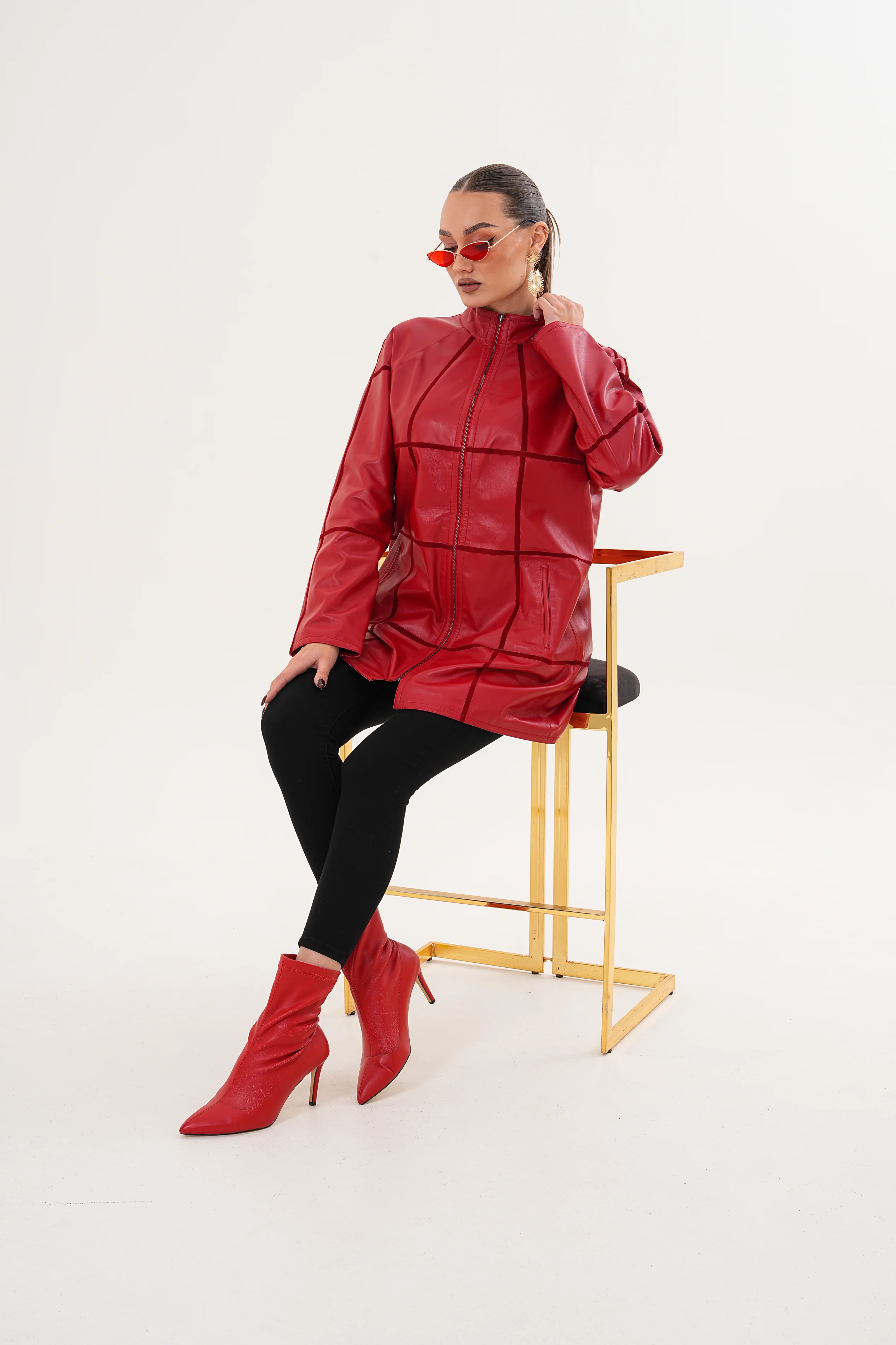 The Prado Reversible Red Leather Women Jacket - Image 19
