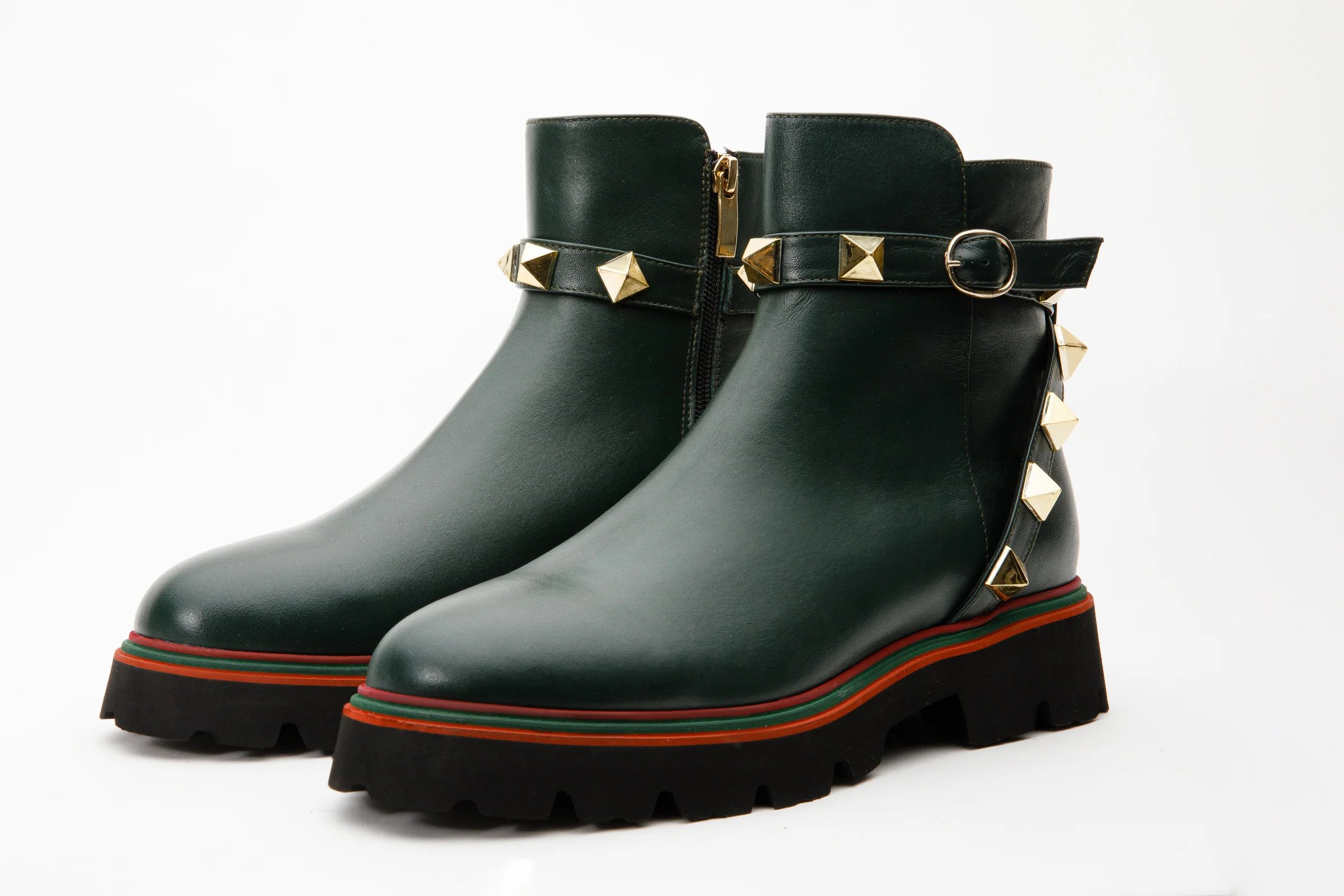 The Prag Green Leather Ankle Women Booto - Image 3