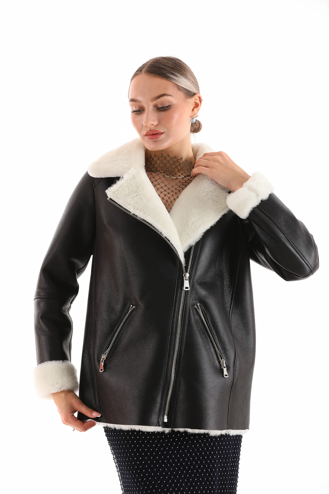The Prague Black & White Leather Women Jacket - Image 2