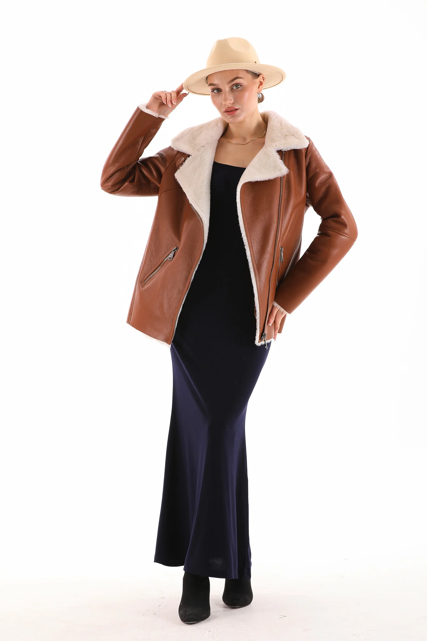 The Prague Tan Leather Women Jacket - Image 2