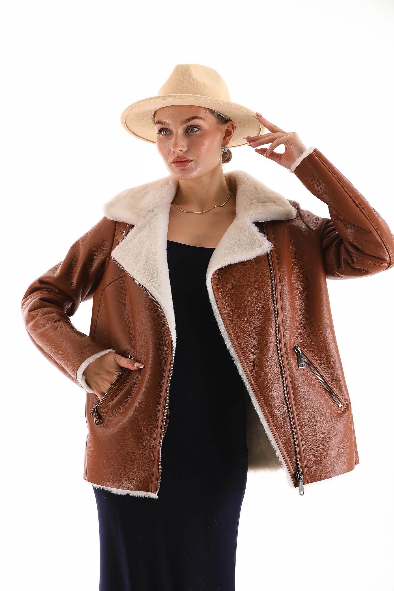The Prague Tan Leather Women Jacket - Image 6