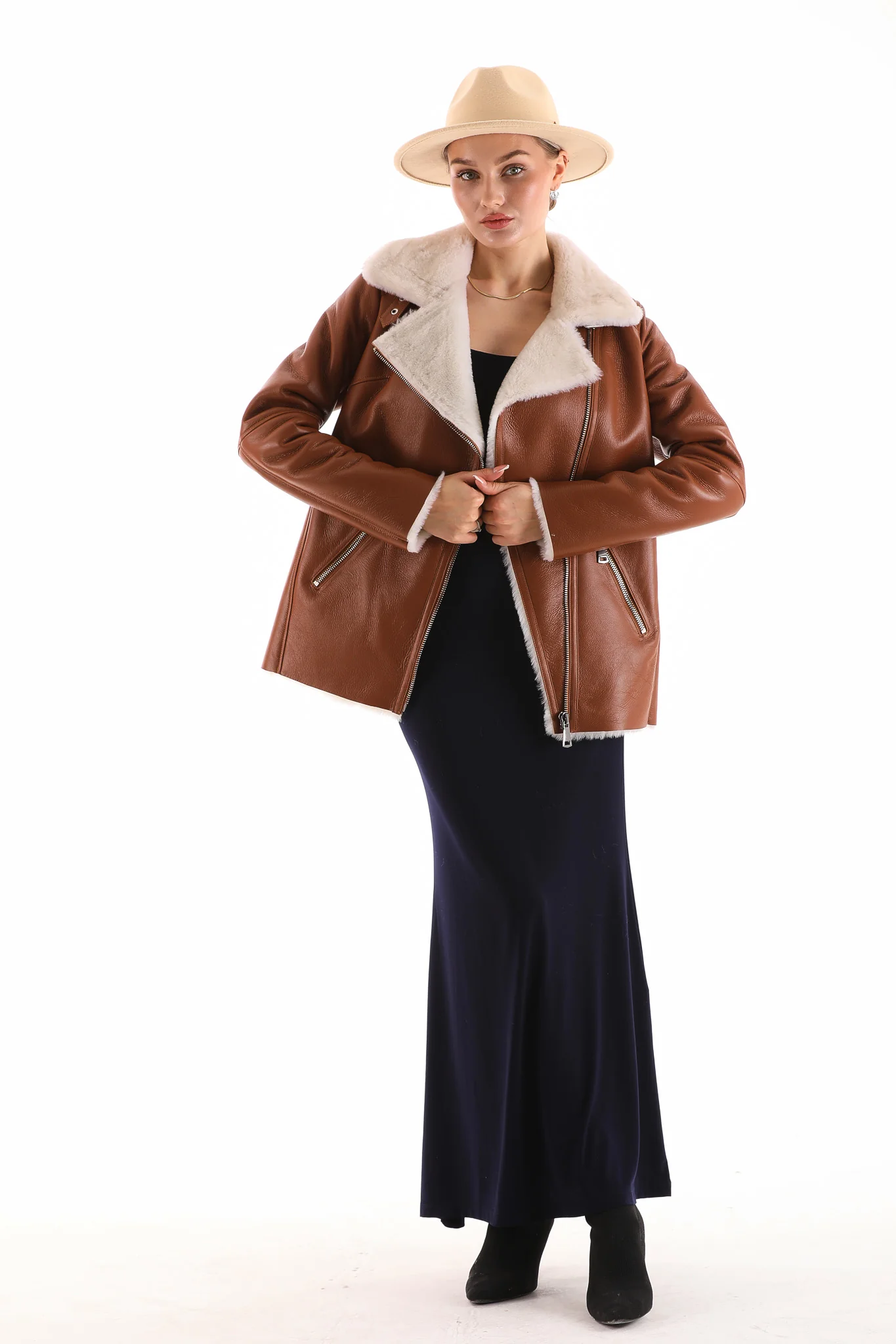 The Prague Tan Leather Women Jacket - Image 7