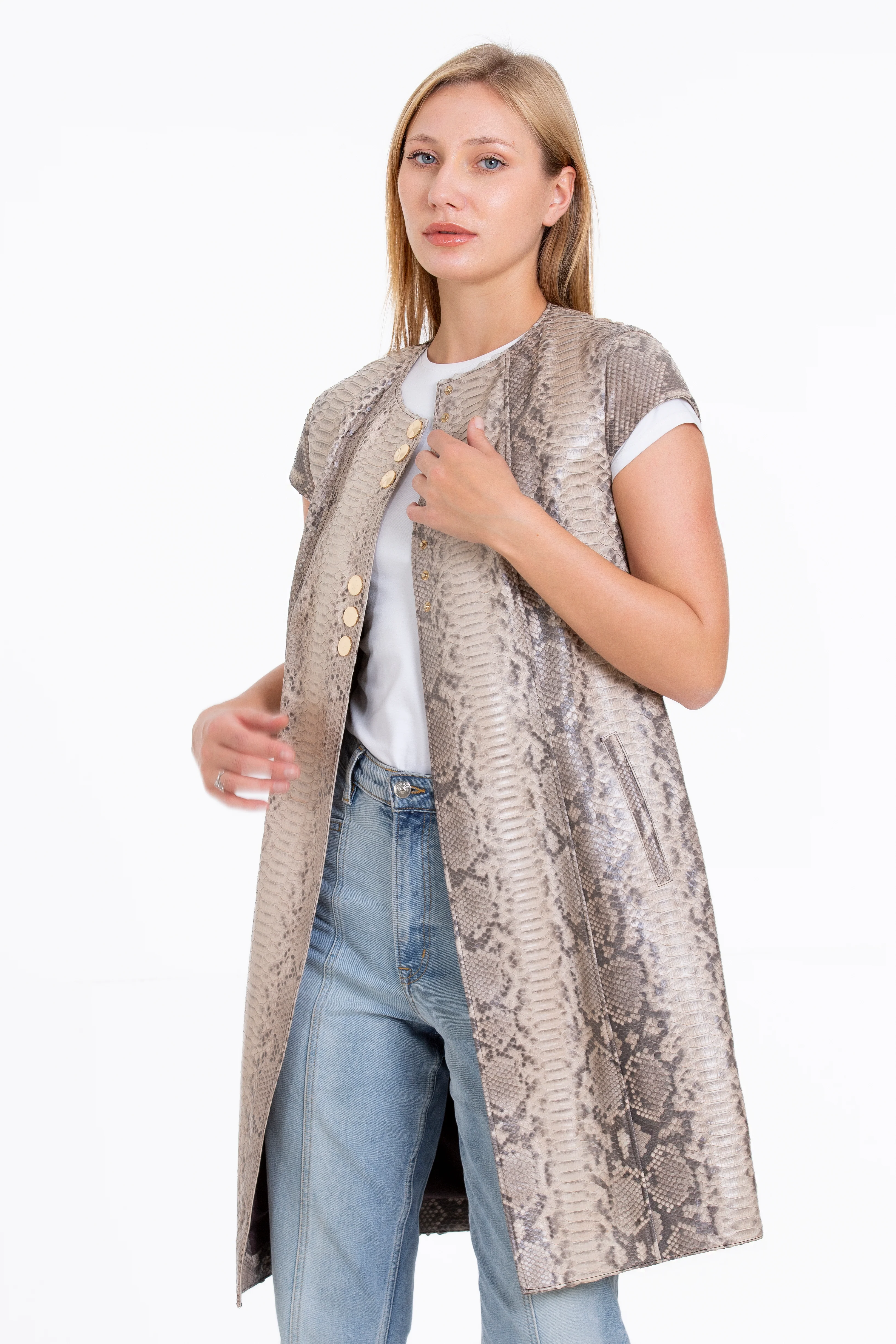 The Principe Pythn Skin Leather Natural Zip-Up Vest Women Jacket - Image 2