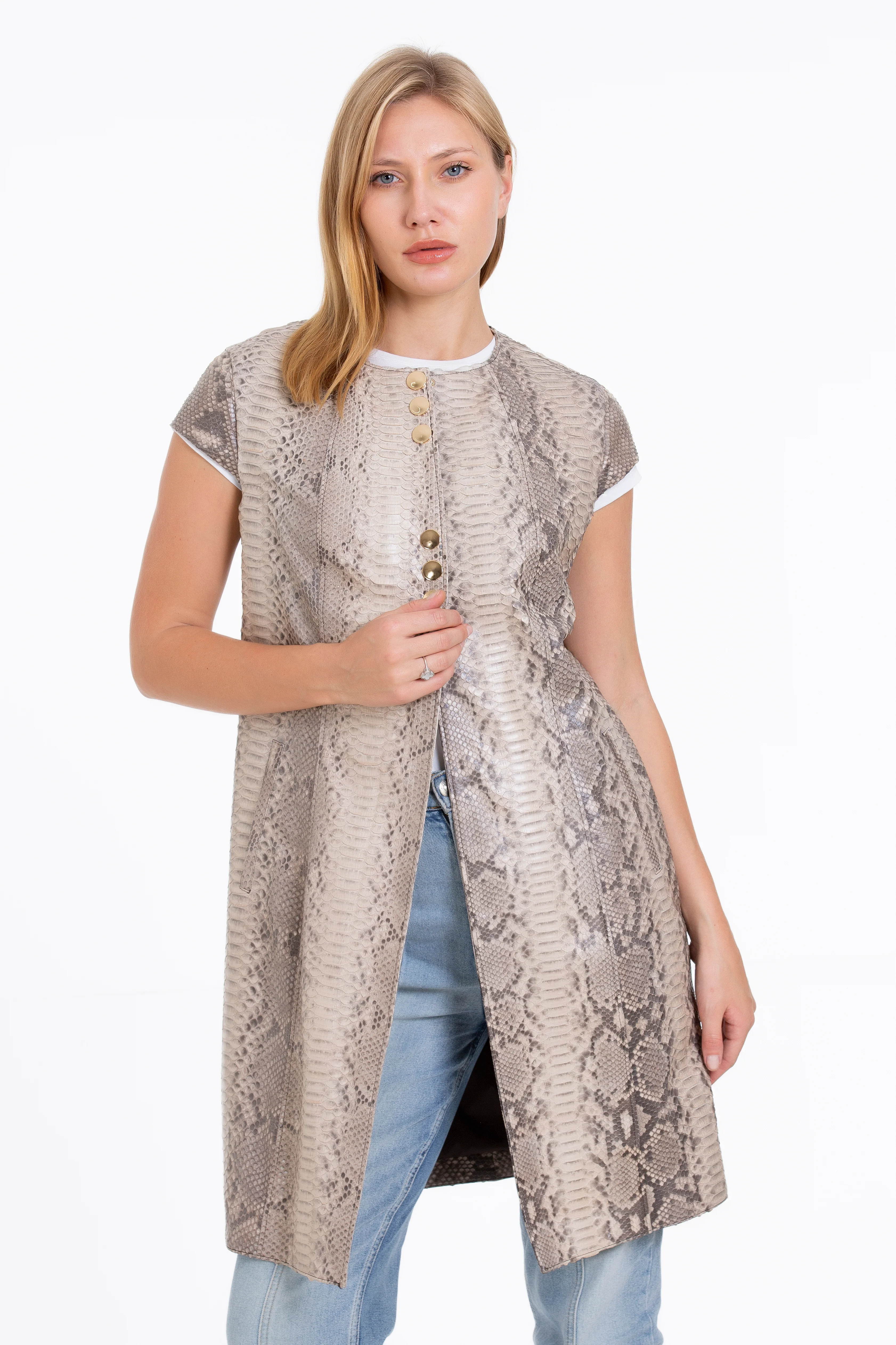 The Principe Pythn Skin Leather Natural Zip-Up Vest Women Jacket - Image 5