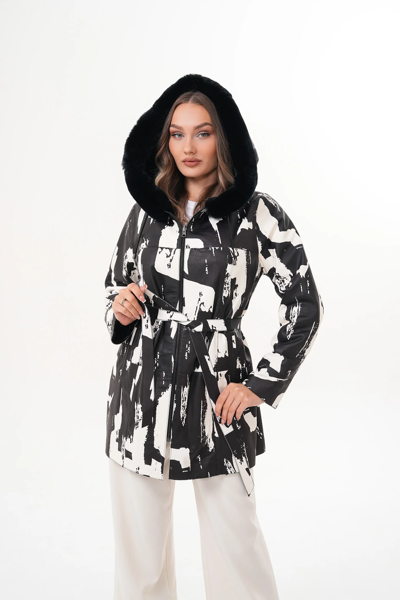 The Prisma Black & White Leather Women Jacket