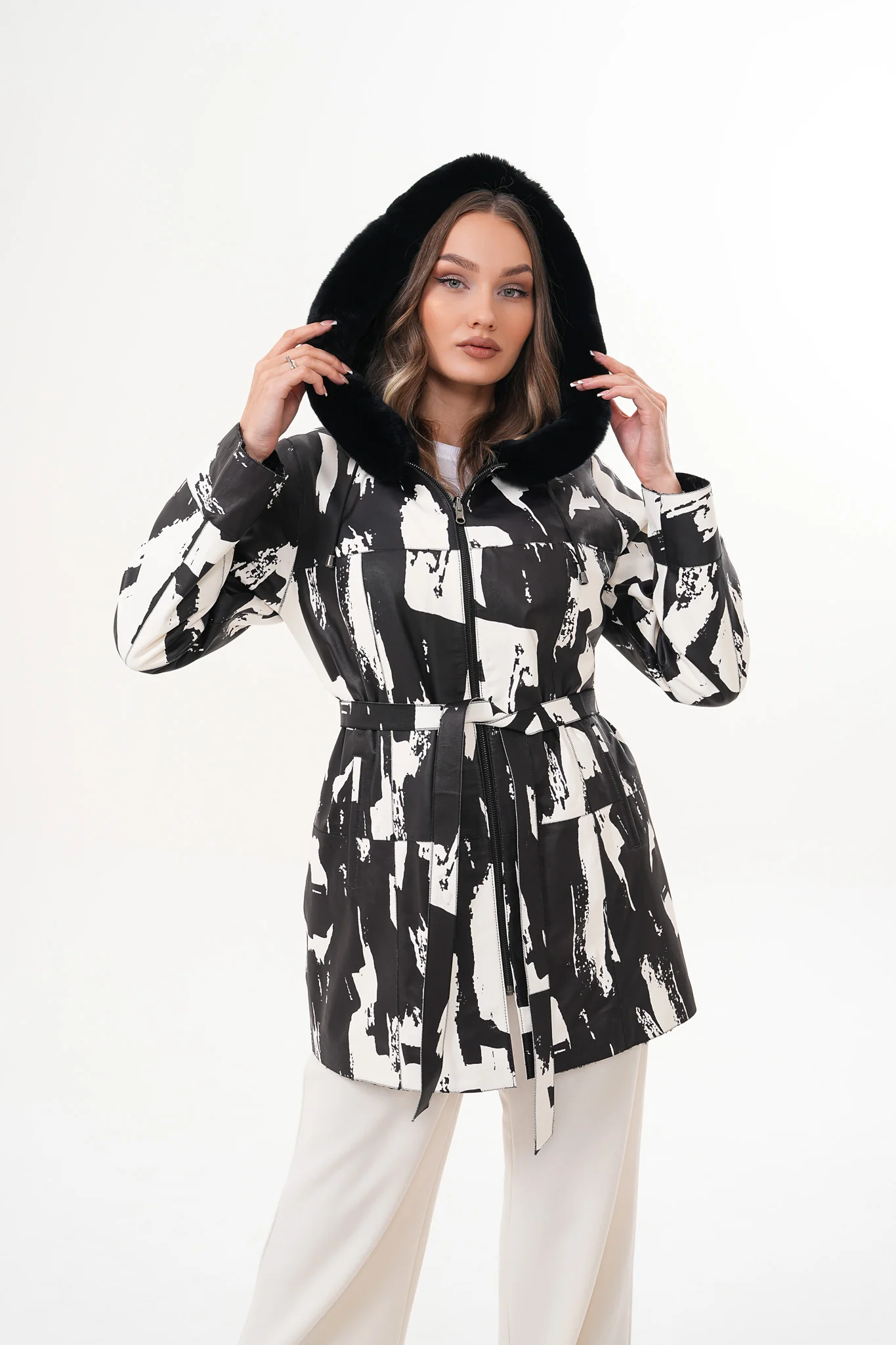 The Prisma Black & White Leather Women Jacket - Image 14
