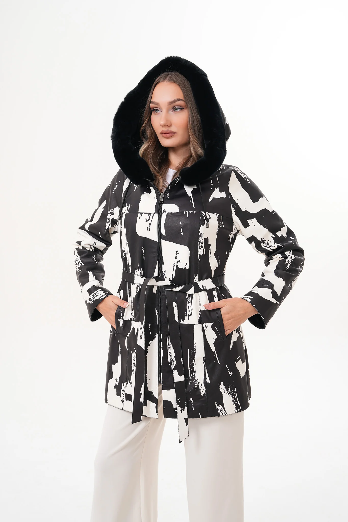 The Prisma Black & White Leather Women Jacket - Image 15