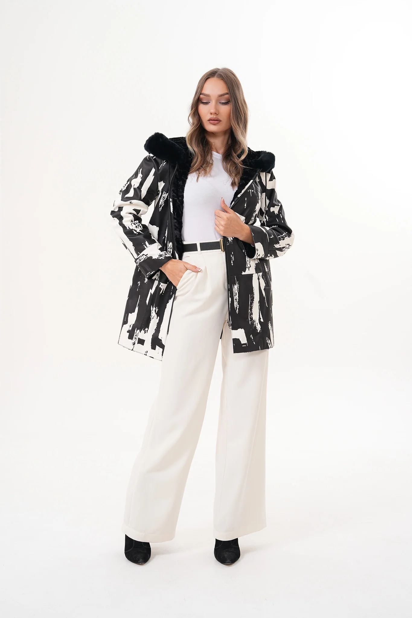 The Prisma Black & White Leather Women Jacket - Image 6