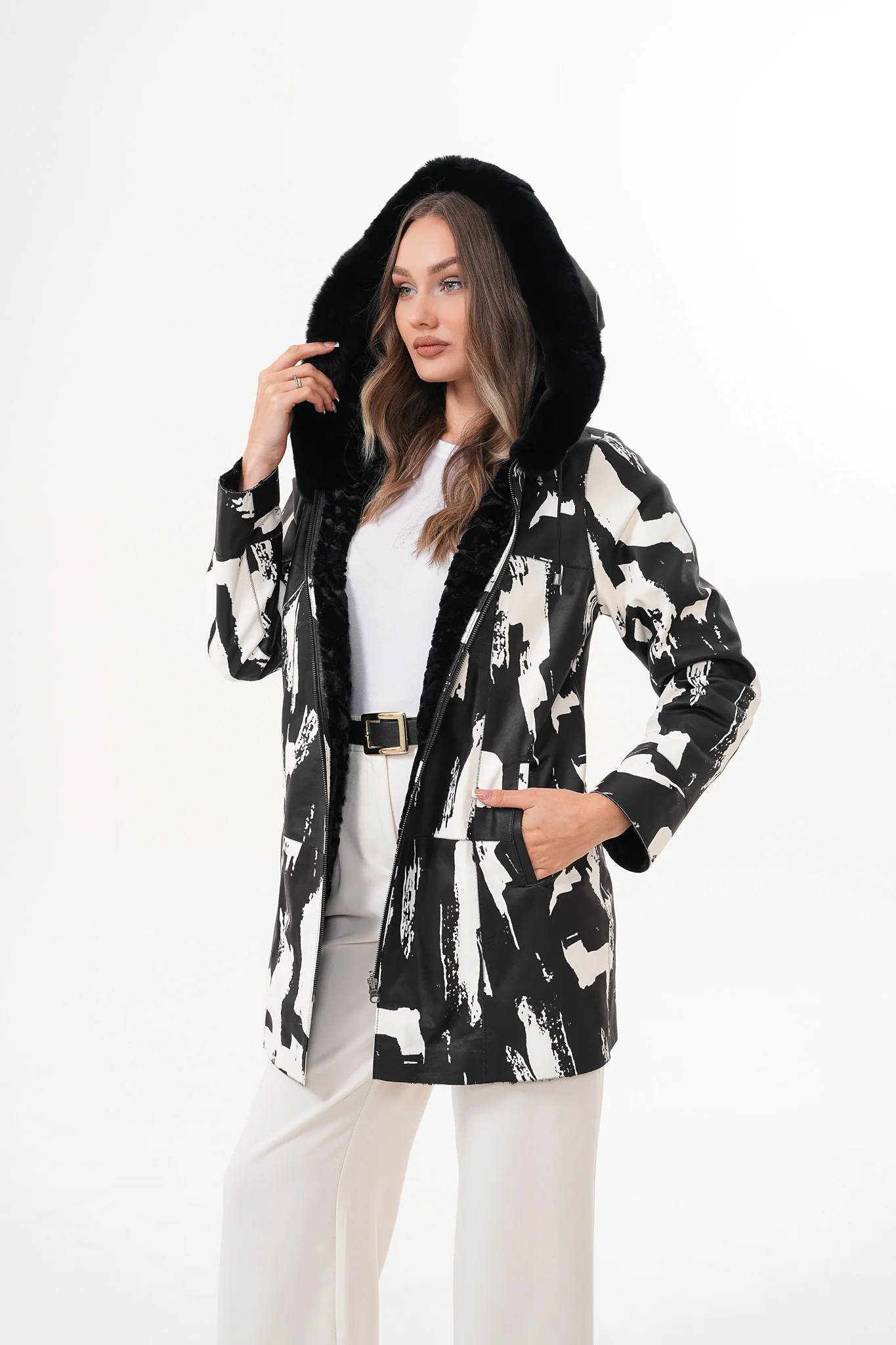 The Prisma Black & White Leather Women Jacket - Image 8