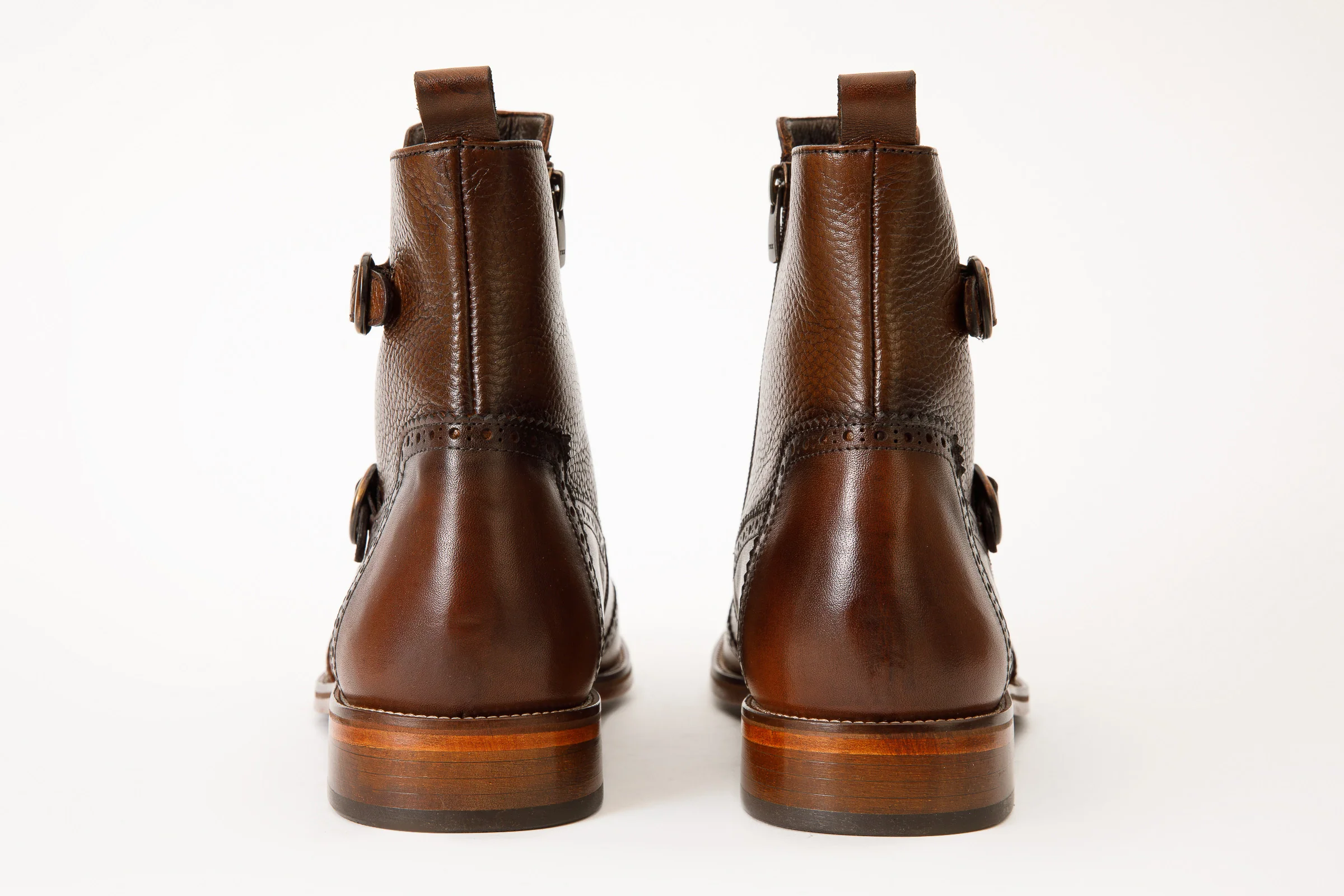 The Rand Brown Leather Double Buckle Brogue Men Boot with a Zipper - Image 5