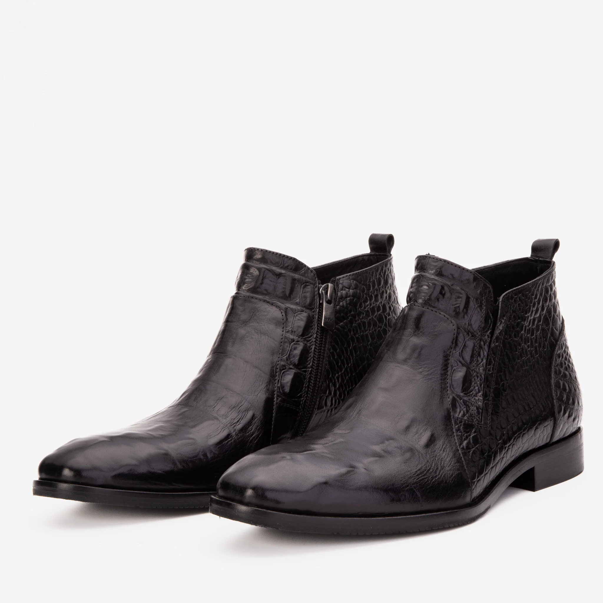 The Randor Black Crocodile Leather Side-Zip Dress Ankle Men Boot - Image 2