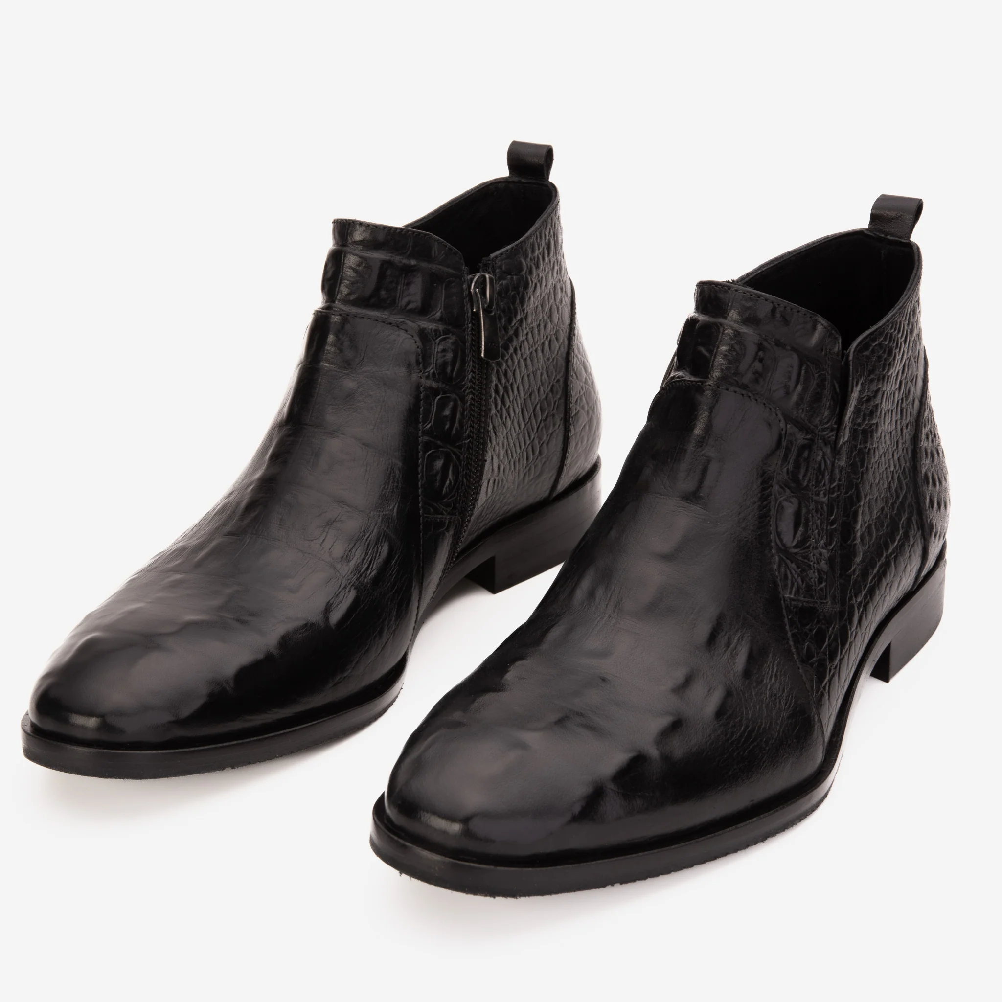 The Randor Black Crocodile Leather Side-Zip Dress Ankle Men Boot - Image 5
