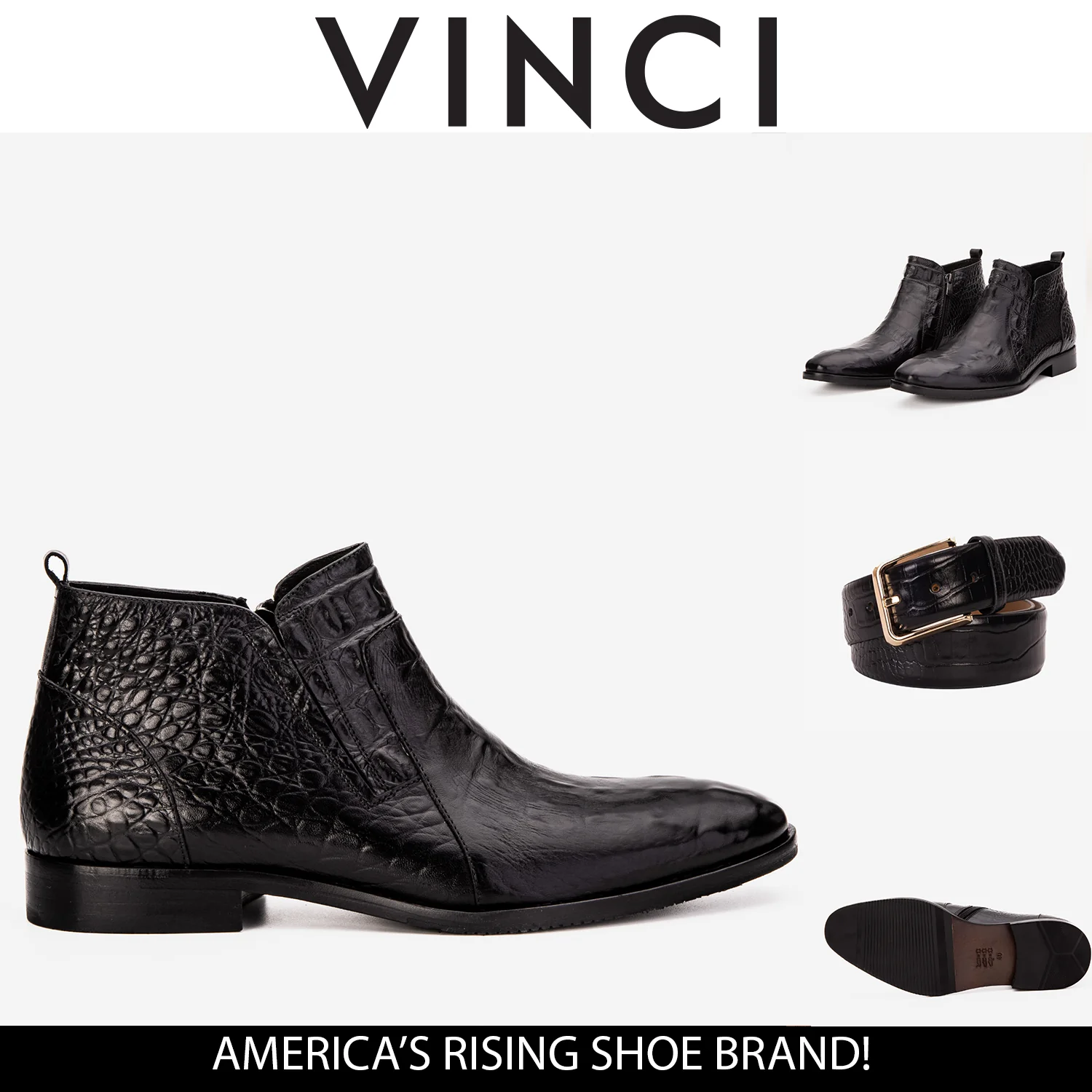 The Randor Black Crocodile Leather Side-Zip Dress Ankle Men Boot - Image 6