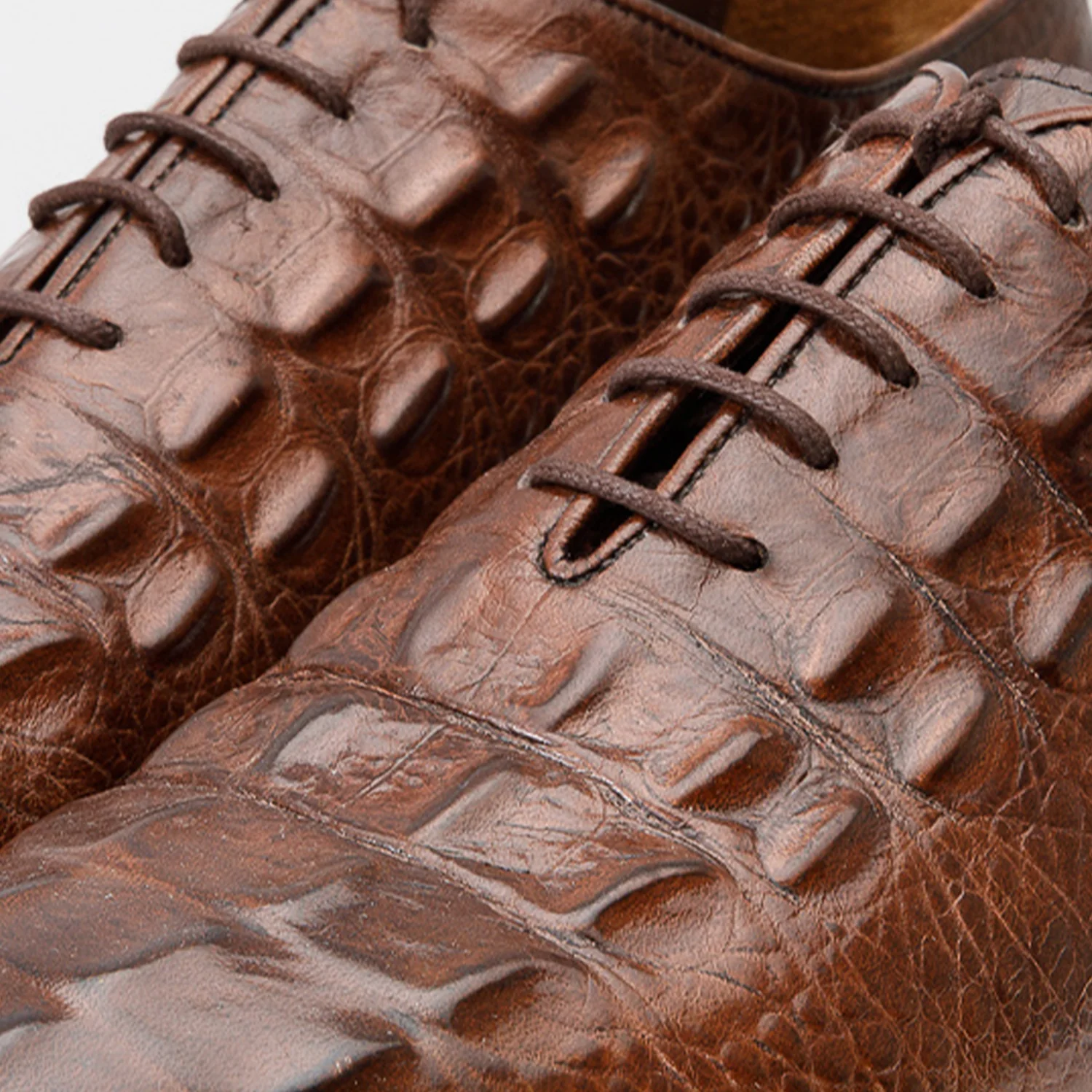 The Randor Brown Crocodile Leather Oxford Men Shoe - Image 5