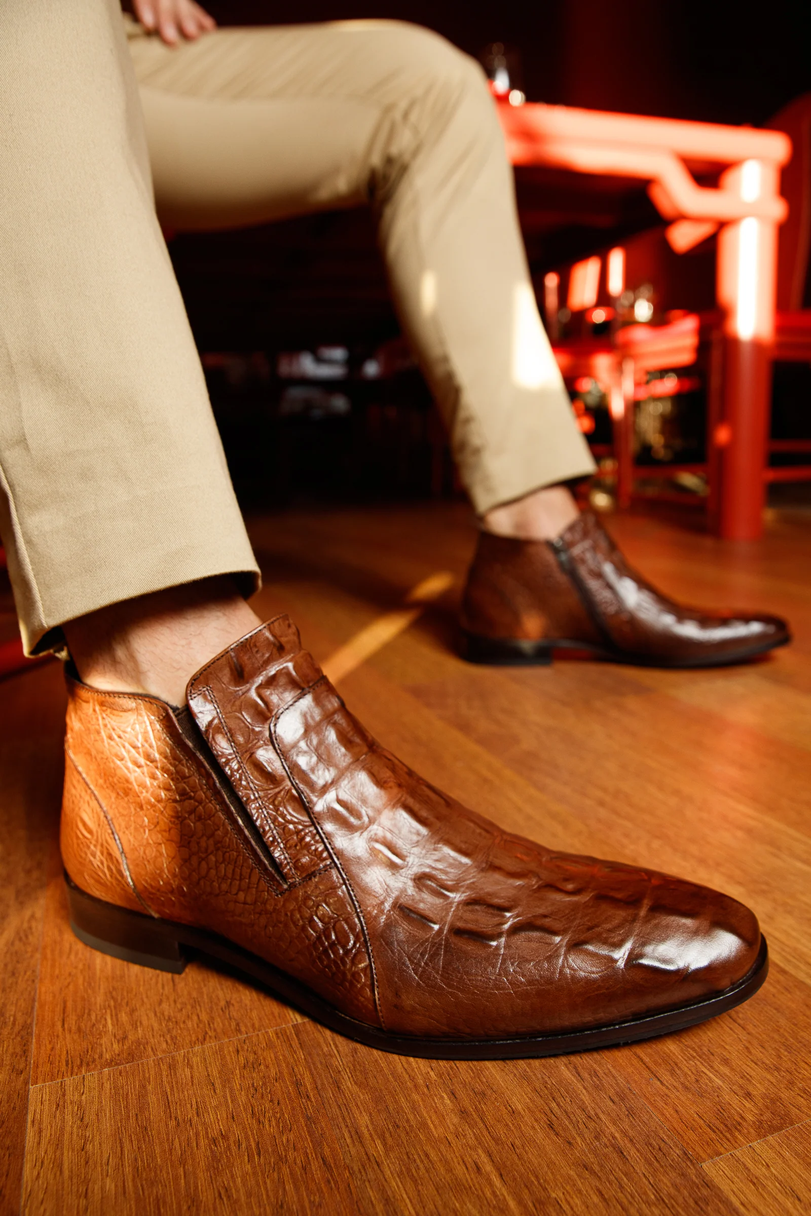 The Randor Brown Crocodile Leather Side-Zip Dress Ankle Men  Boot - Image 6