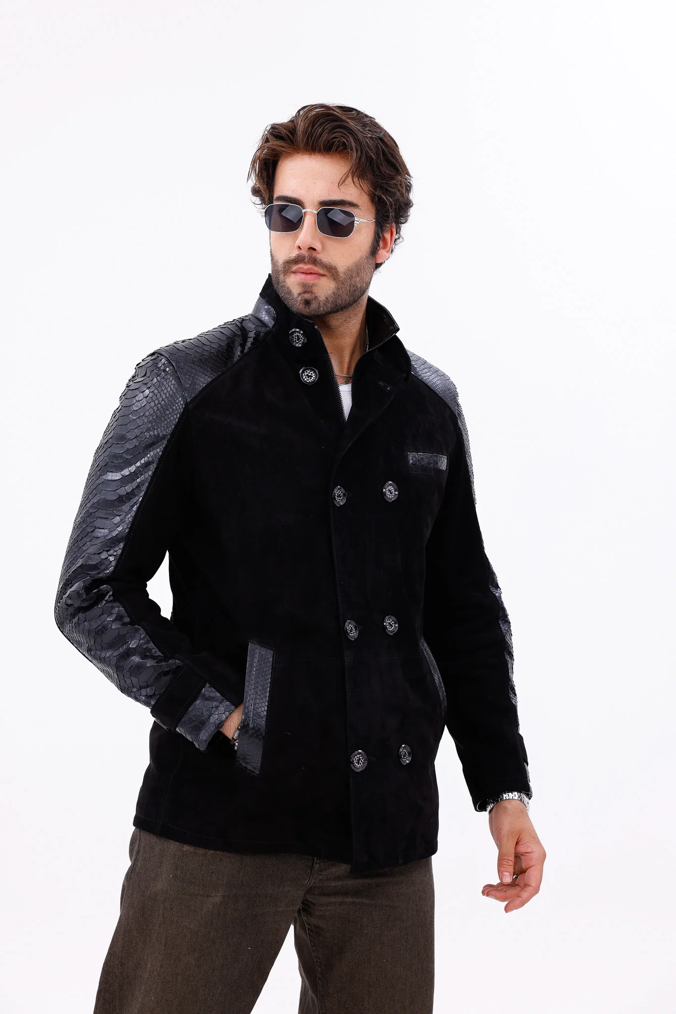 The Ravello Black Pythn Leather Men Jacket - Image 10