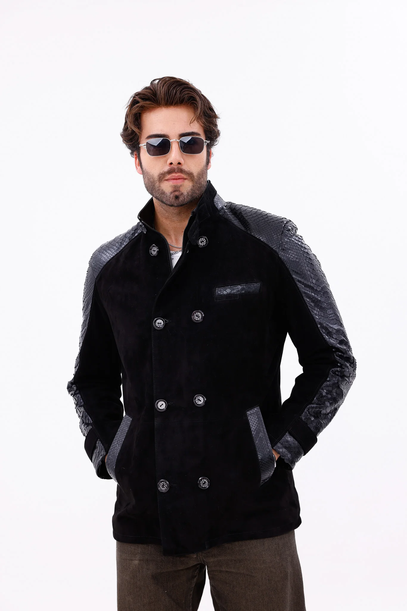 The Ravello Black Pythn Leather Men Jacket - Image 9