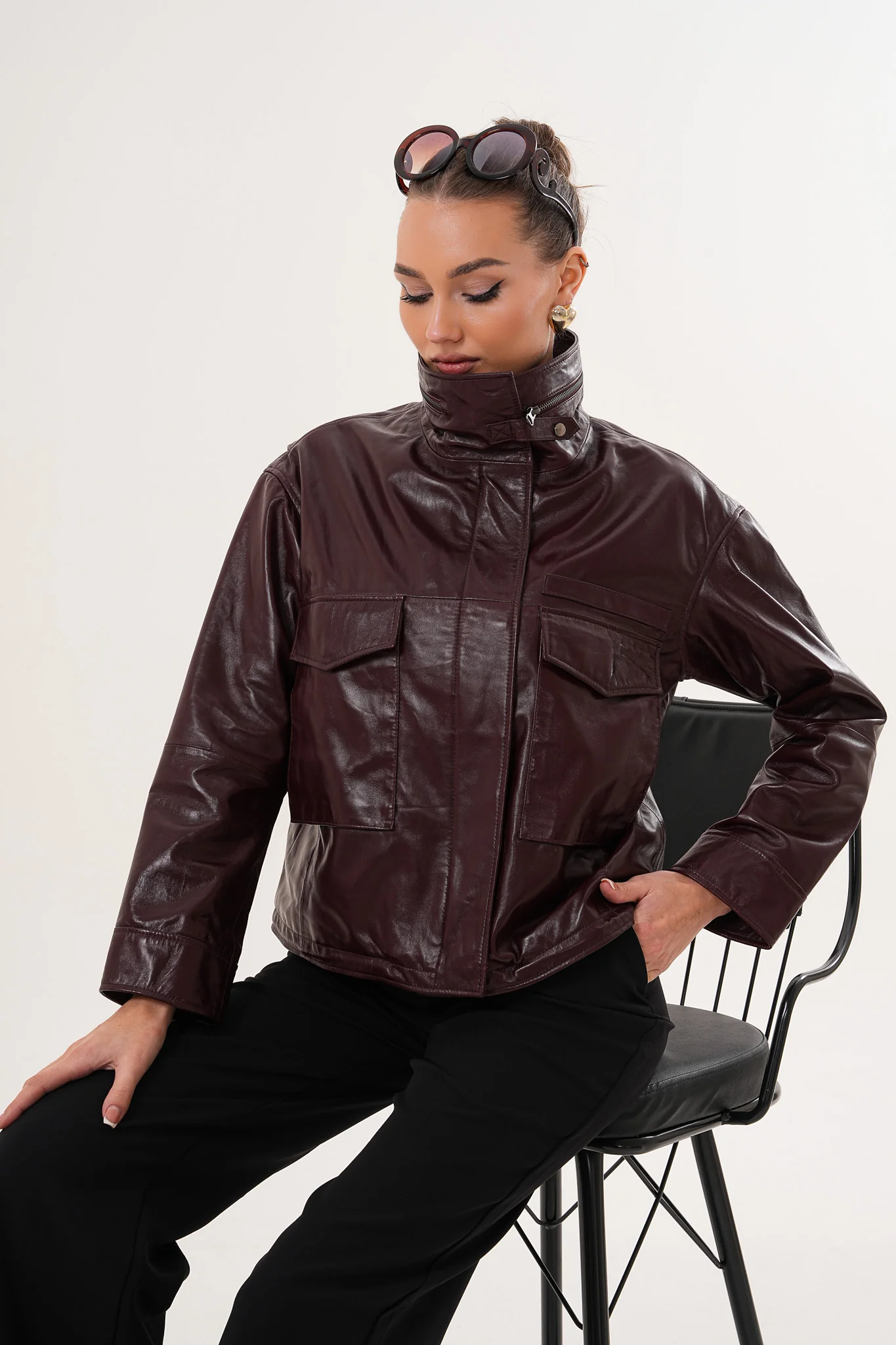 The Ravelyn Burgundy Leather Women Jacket - Image 11