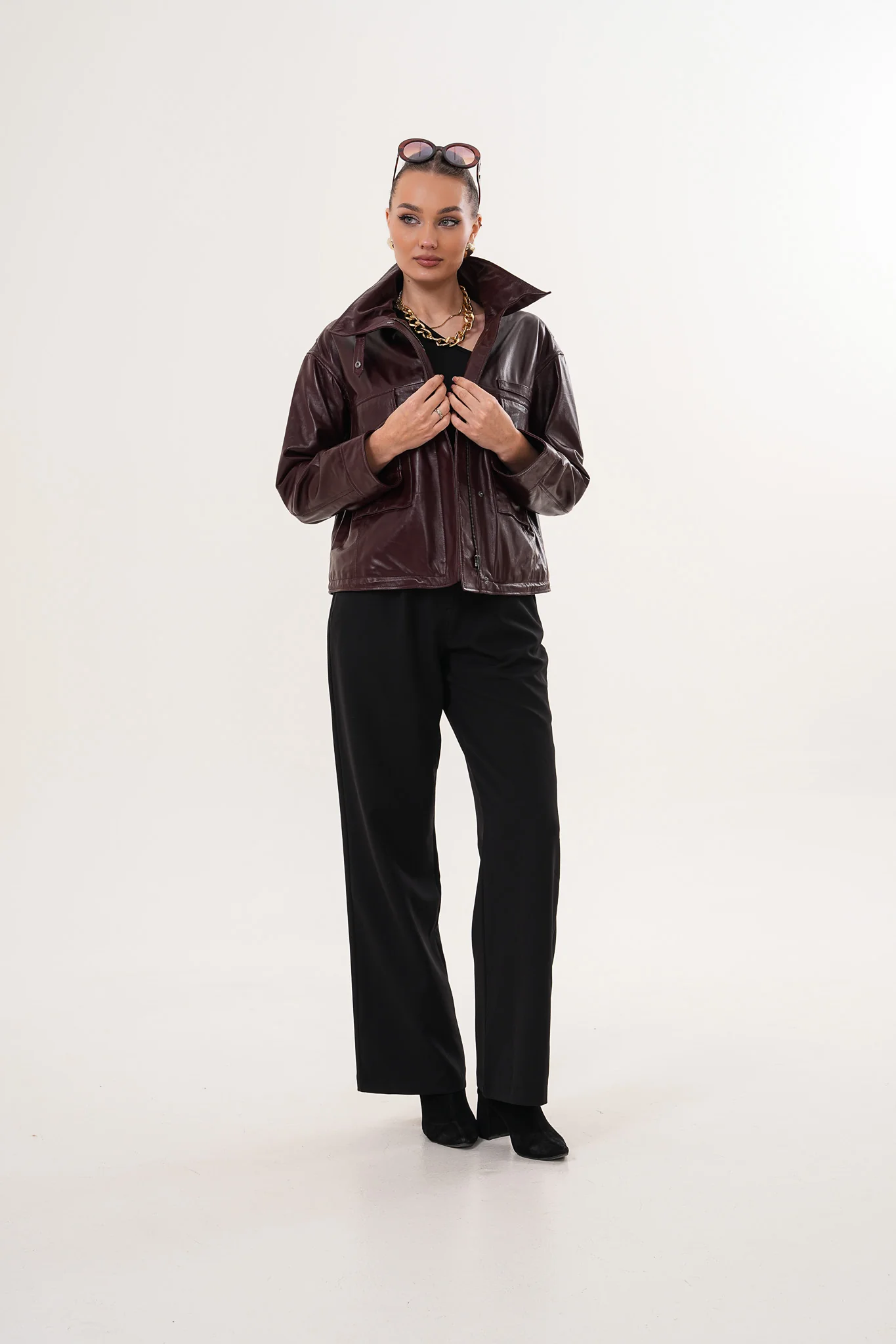 The Ravelyn Burgundy Leather Women Jacket - Image 5