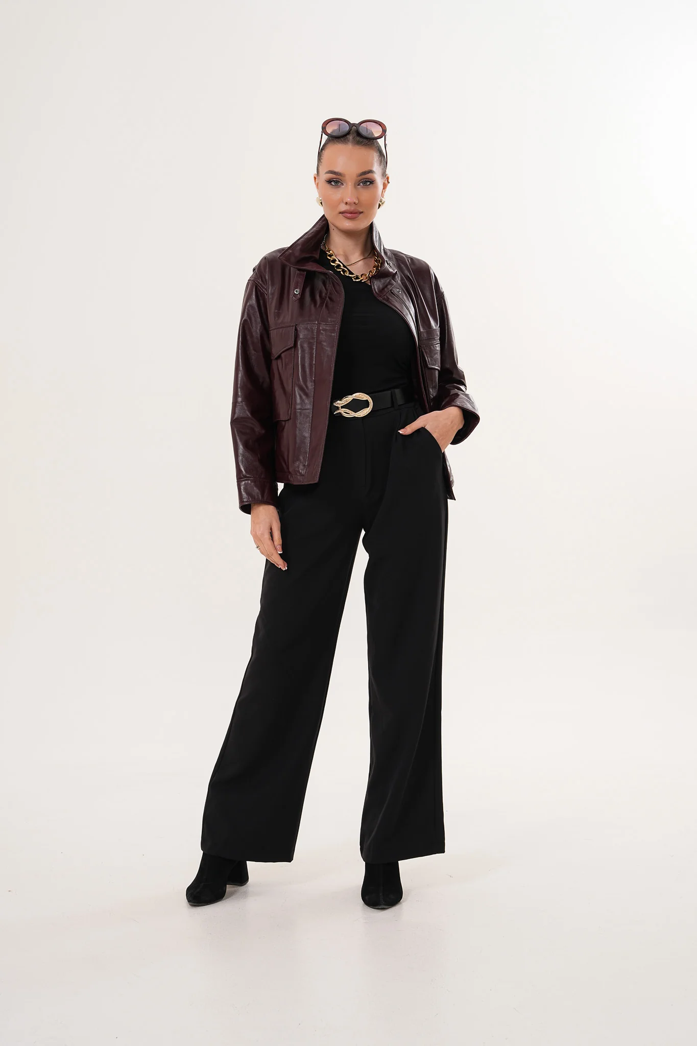 The Ravelyn Burgundy Leather Women Jacket - Image 6