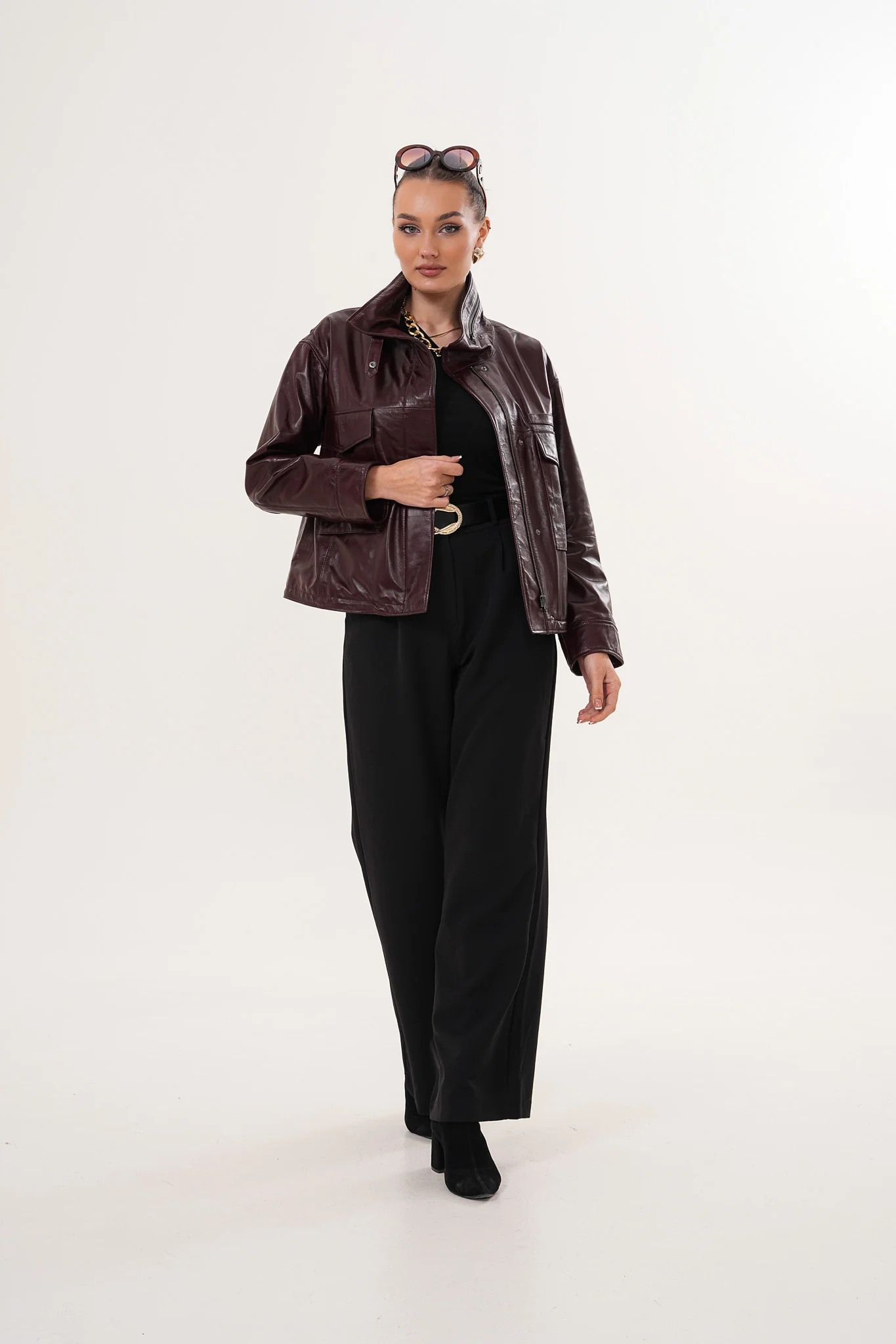 The Ravelyn Burgundy Leather Women Jacket - Image 7