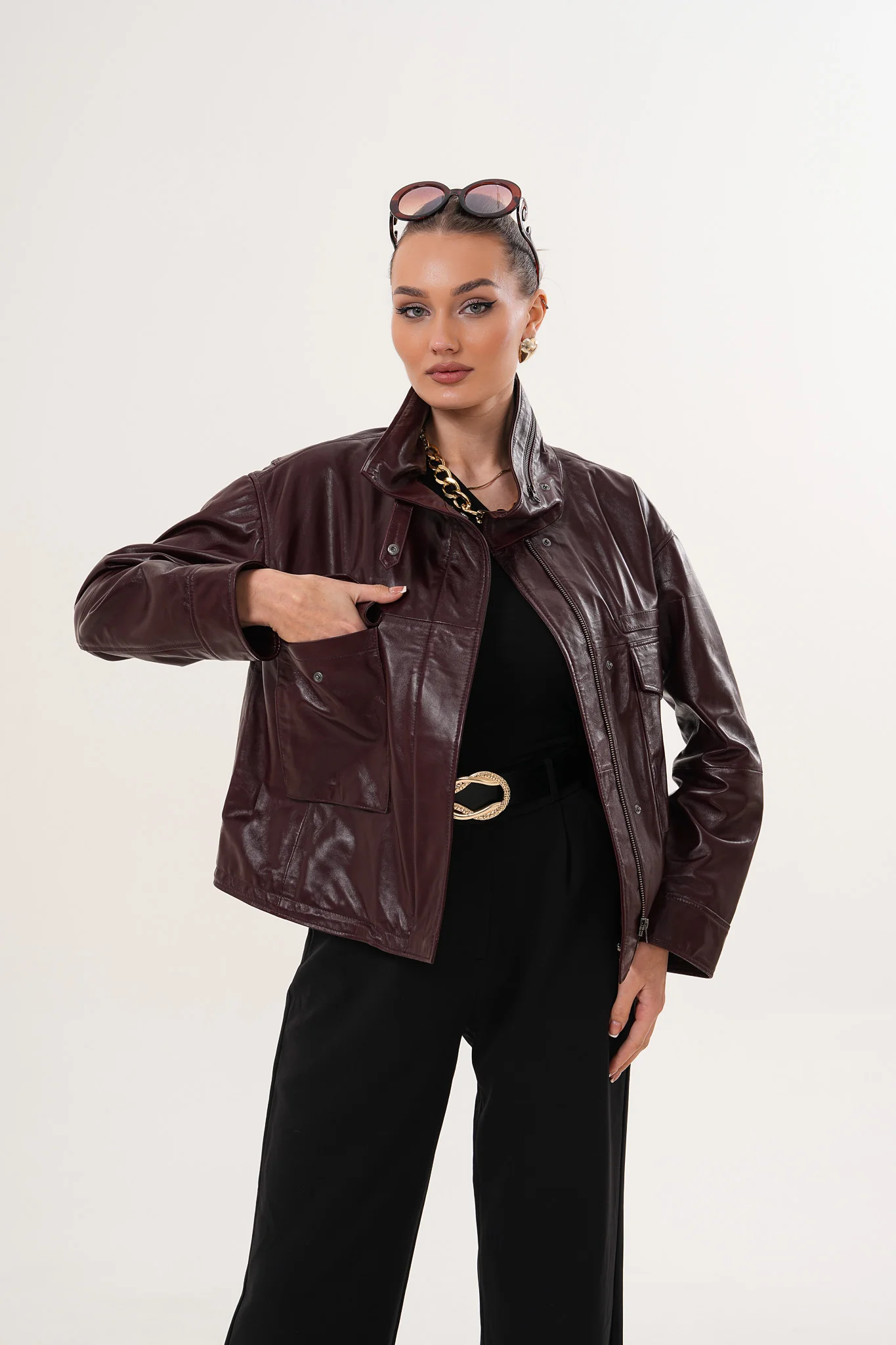 The Ravelyn Burgundy Leather Women Jacket - Image 8
