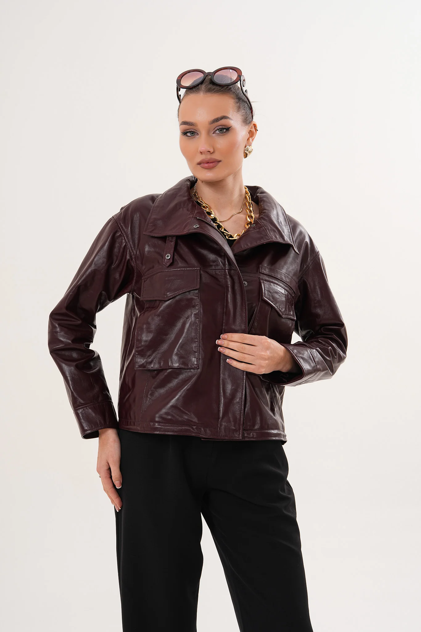 The Ravelyn Burgundy Leather Women Jacket - Image 9